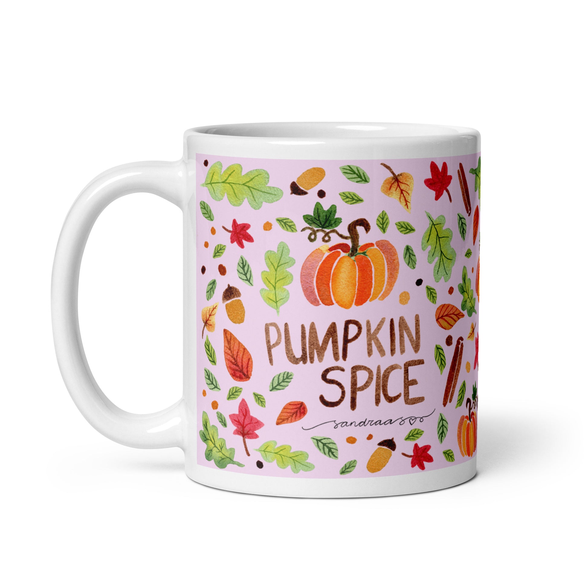 White Glossy Mug - Pink Autumn Pumpkin Spice 🎃☕ - SANDRAAS