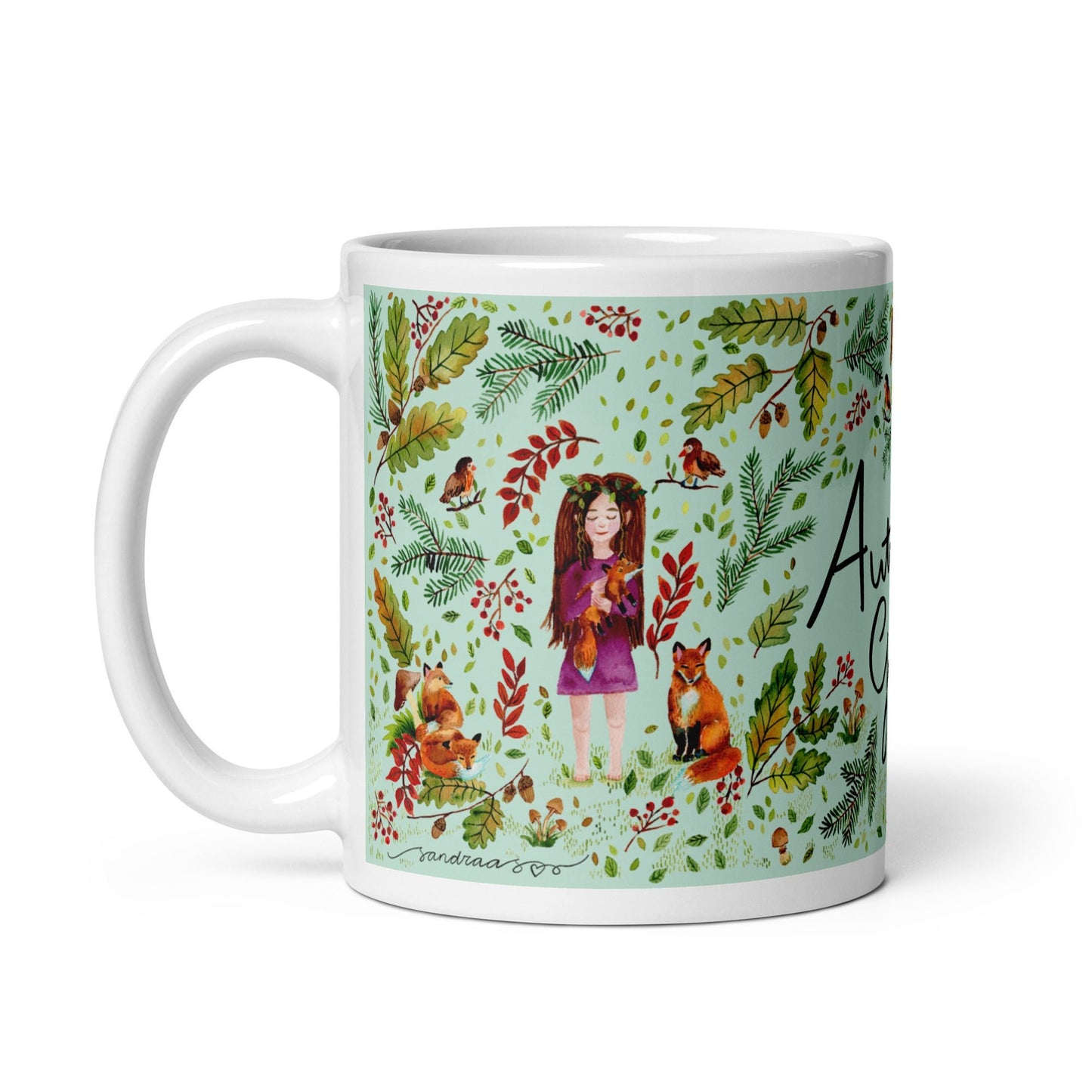 White Glossy Mug - Autumn Girl 🍂☕ - SANDRAAS