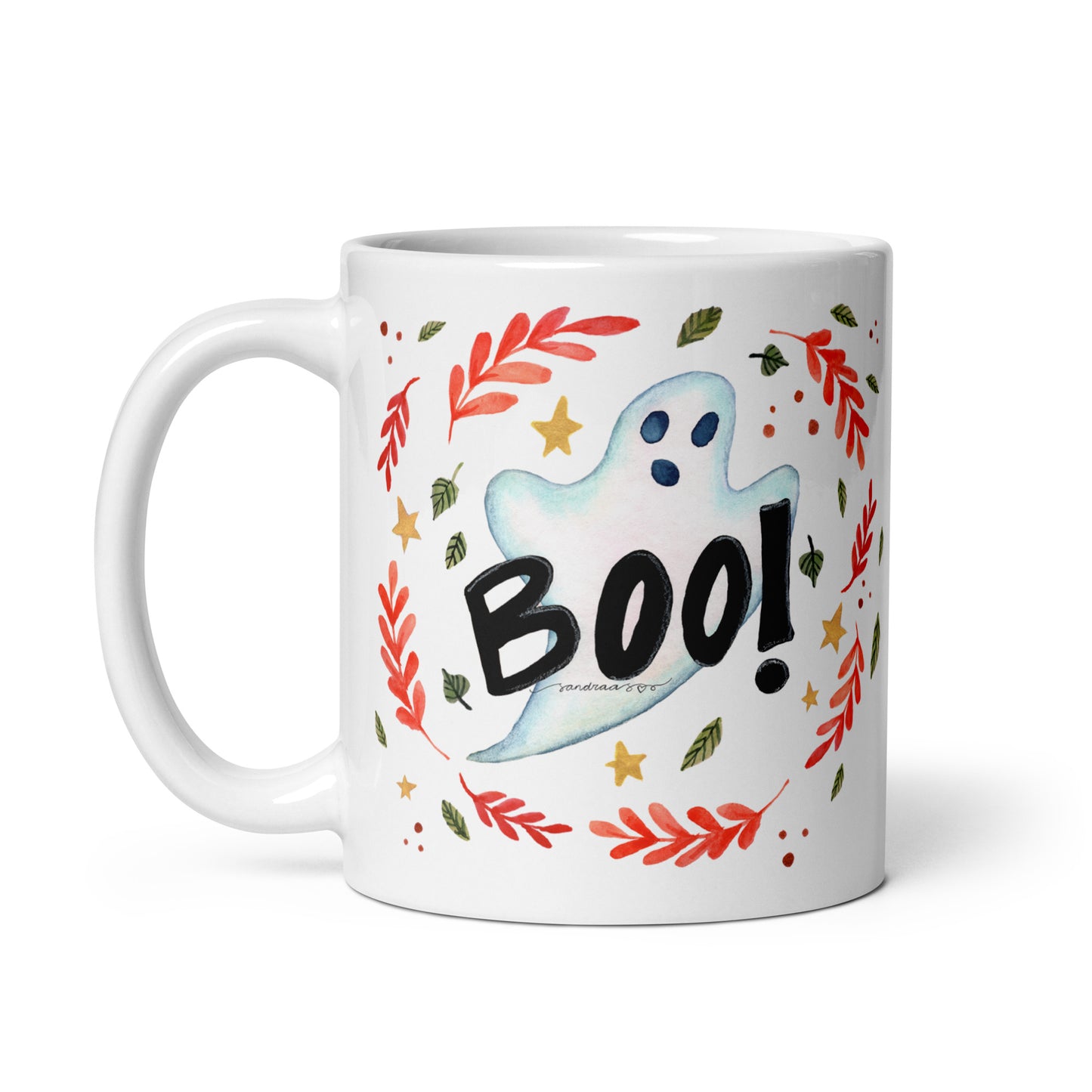 Ghost "Boo!" White Glossy Mug – A Spooky & Fun Halloween Essential! 👻🎃 - SANDRAAS