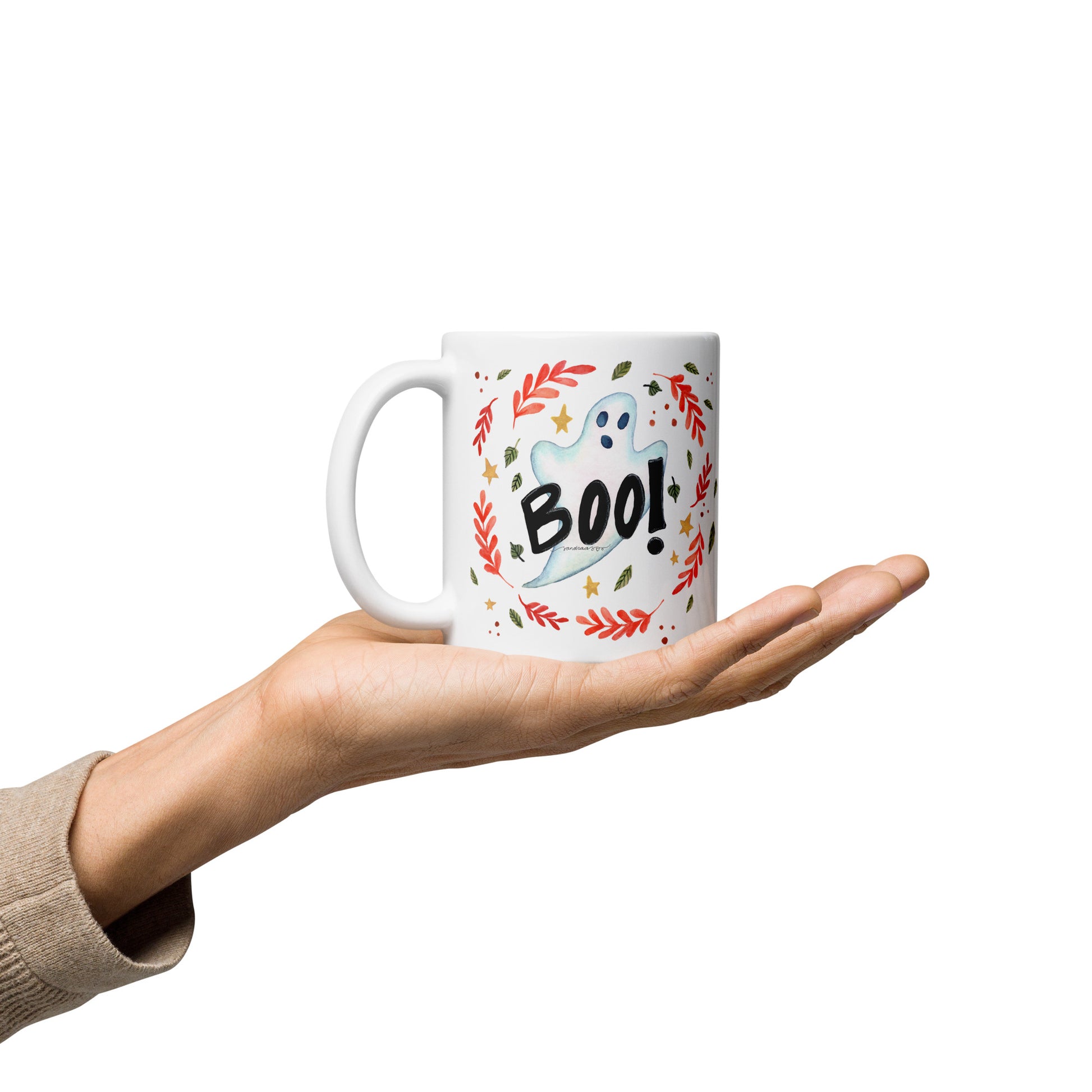 Ghost "Boo!" White Glossy Mug – A Spooky & Fun Halloween Essential! 👻🎃 - SANDRAAS