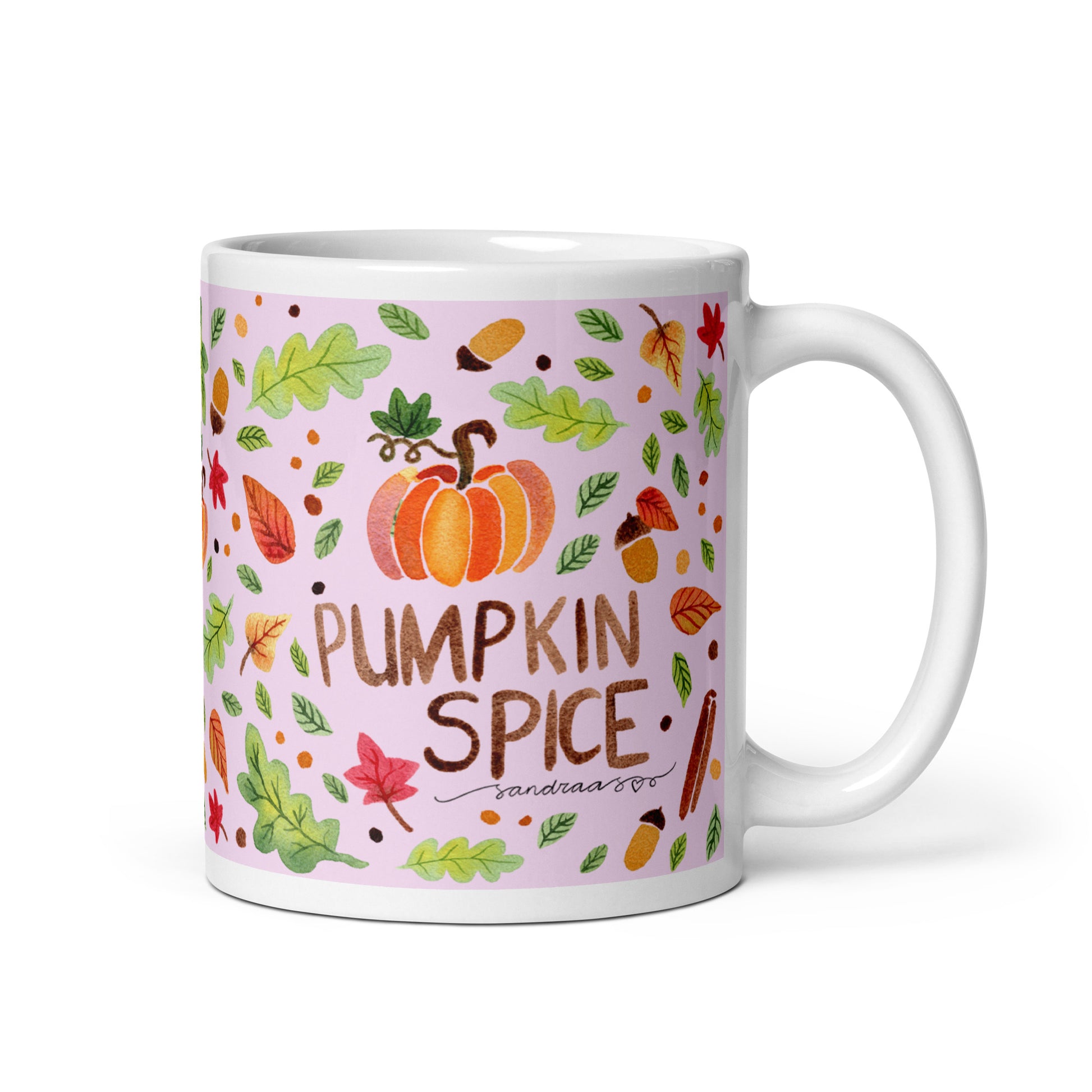 White Glossy Mug - Pink Autumn Pumpkin Spice 🎃☕ - SANDRAAS