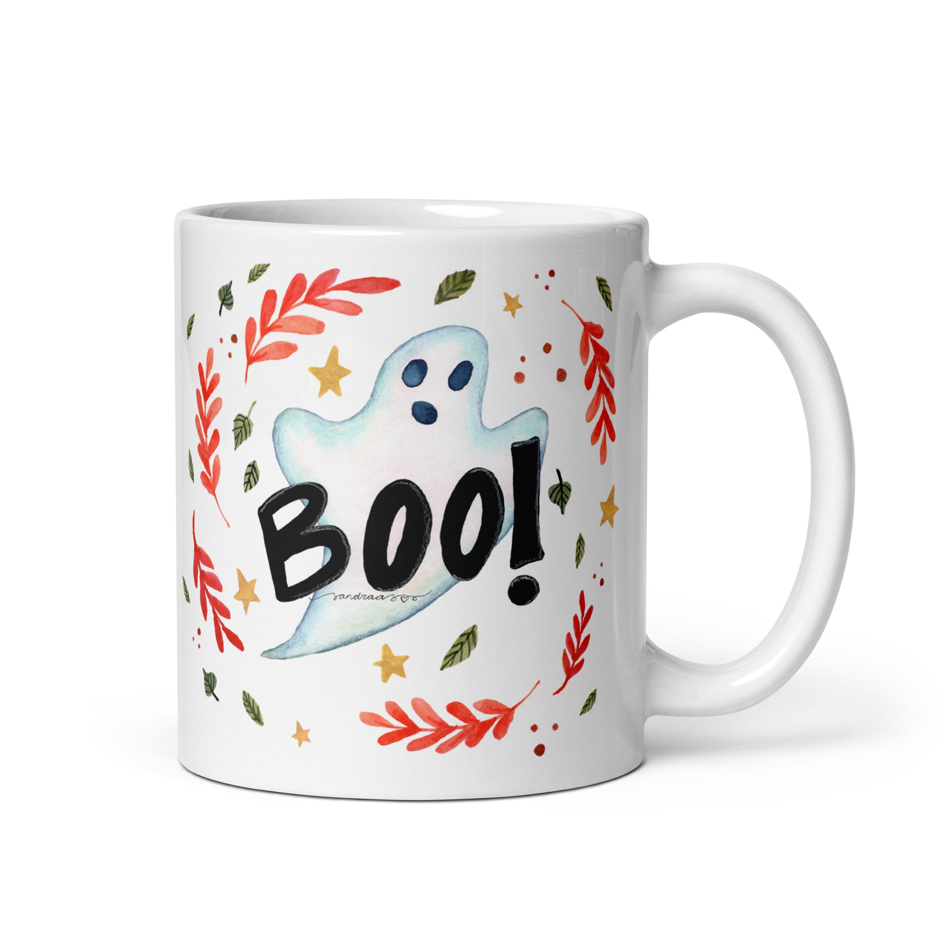 Ghost "Boo!" White Glossy Mug – A Spooky & Fun Halloween Essential! 👻🎃 - SANDRAAS