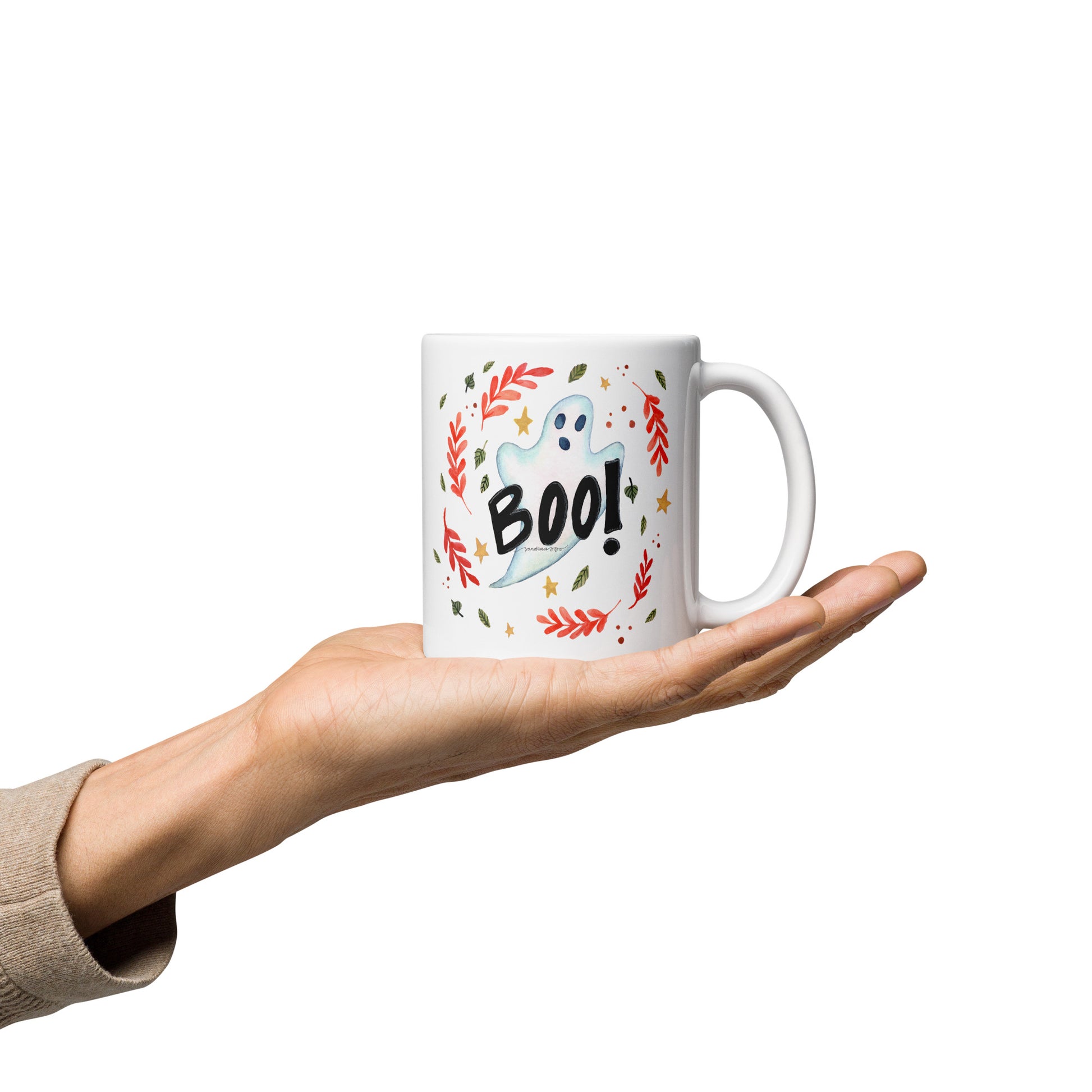 Ghost "Boo!" White Glossy Mug – A Spooky & Fun Halloween Essential! 👻🎃 - SANDRAAS