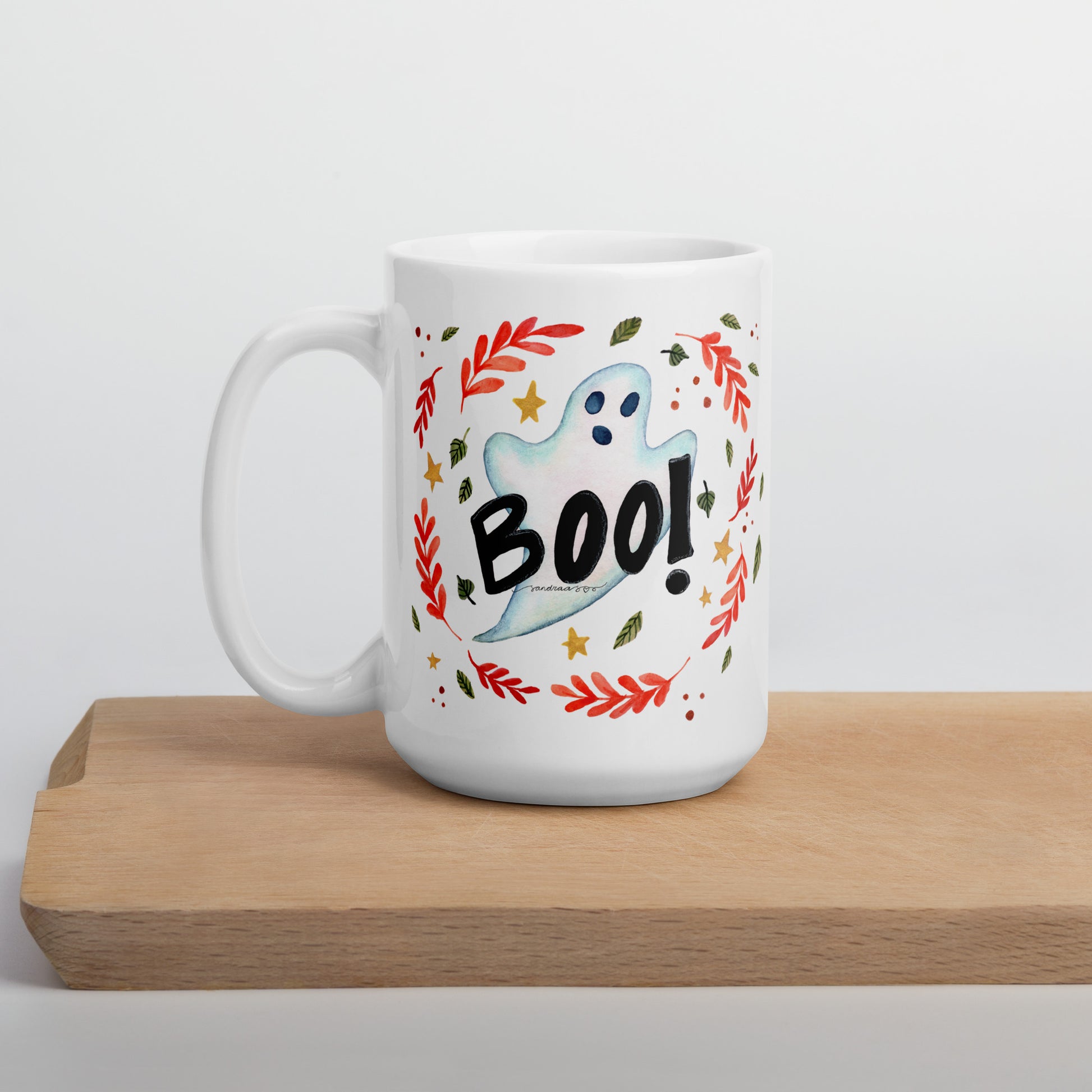 Ghost "Boo!" White Glossy Mug – A Spooky & Fun Halloween Essential! 👻🎃 - SANDRAAS
