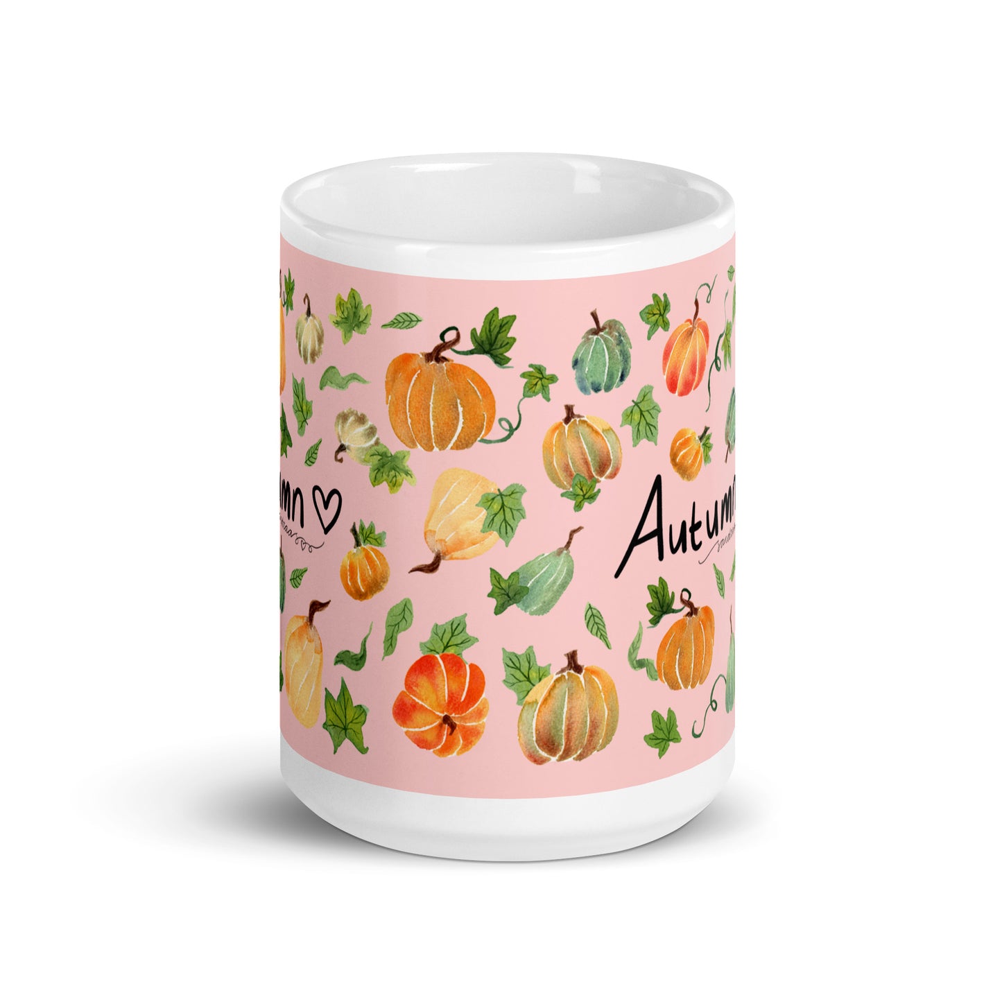 White Glossy Mug - Autumn Pumpkins Pink 🎃🍂 - SANDRAAS