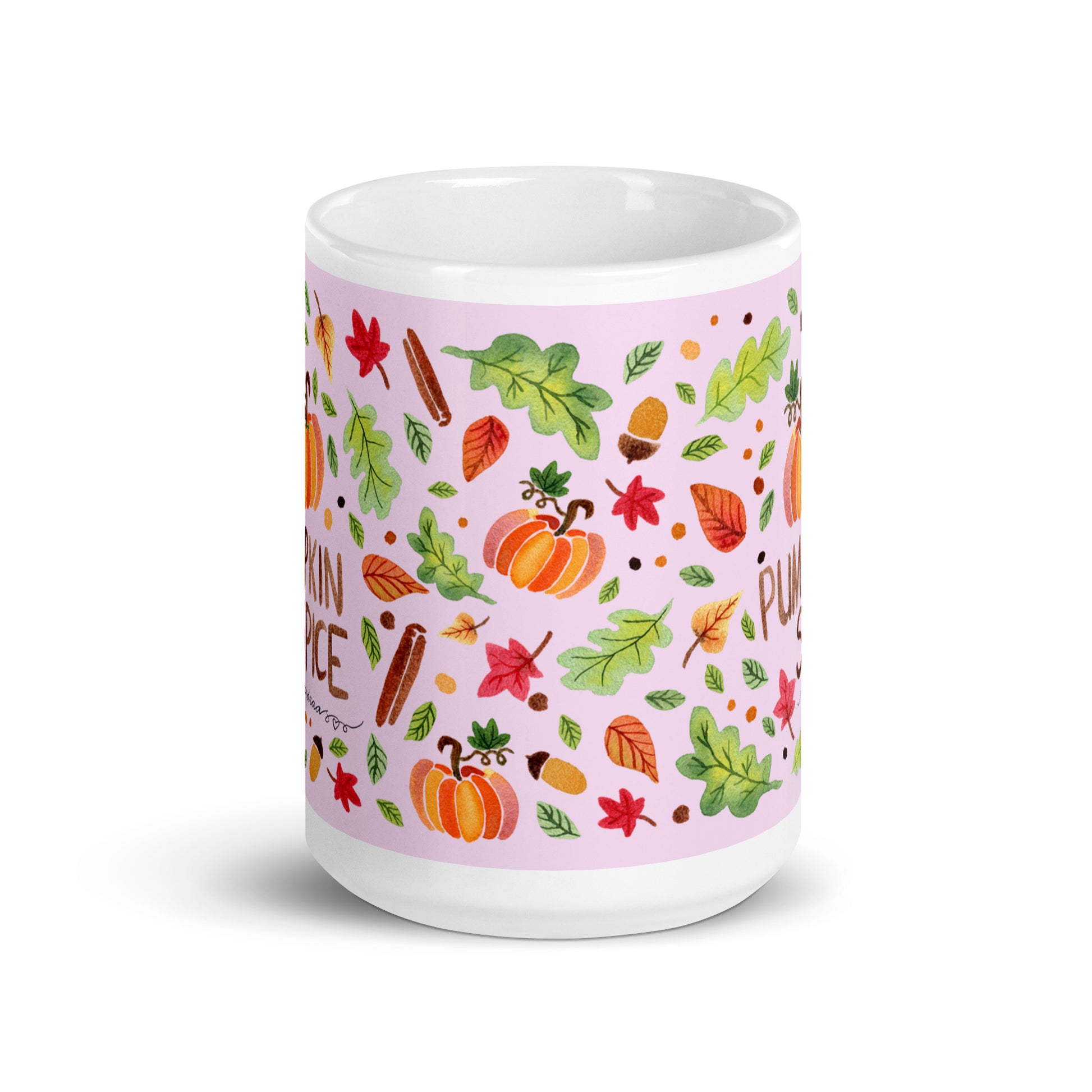 White Glossy Mug - Pink Autumn Pumpkin Spice 🎃☕ - SANDRAAS