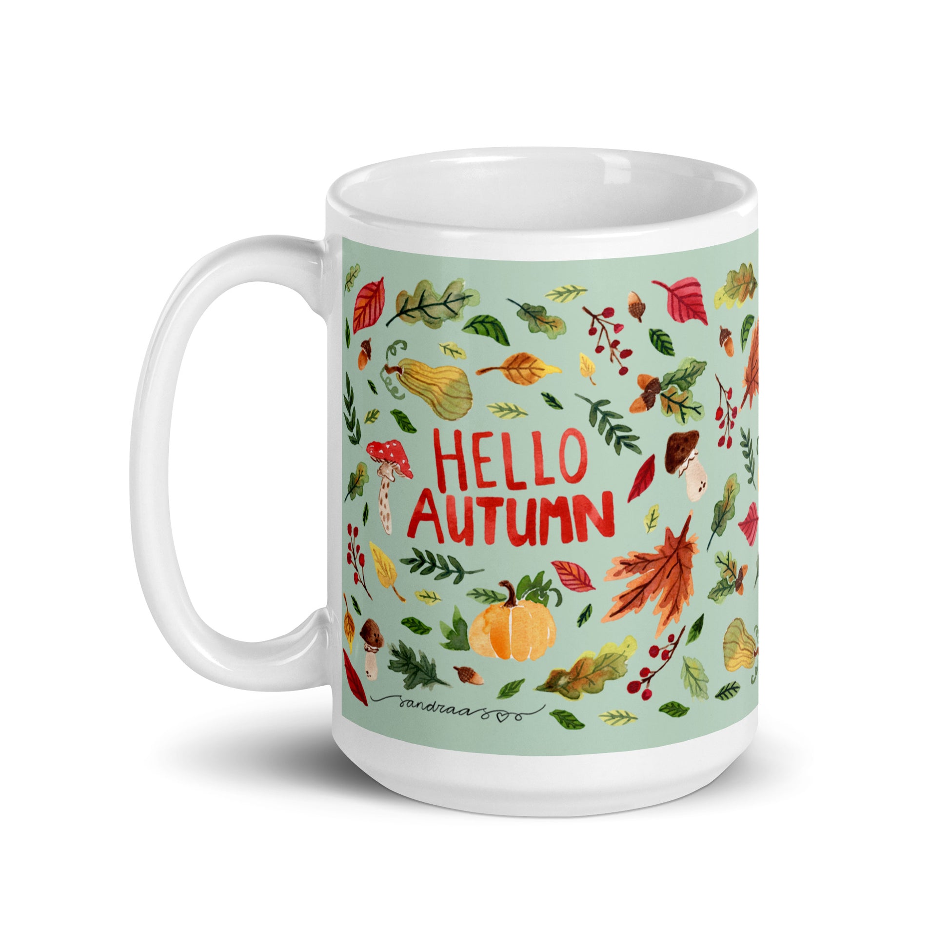 White Glossy Mug - Hello Autumn 🍂☕ - SANDRAAS