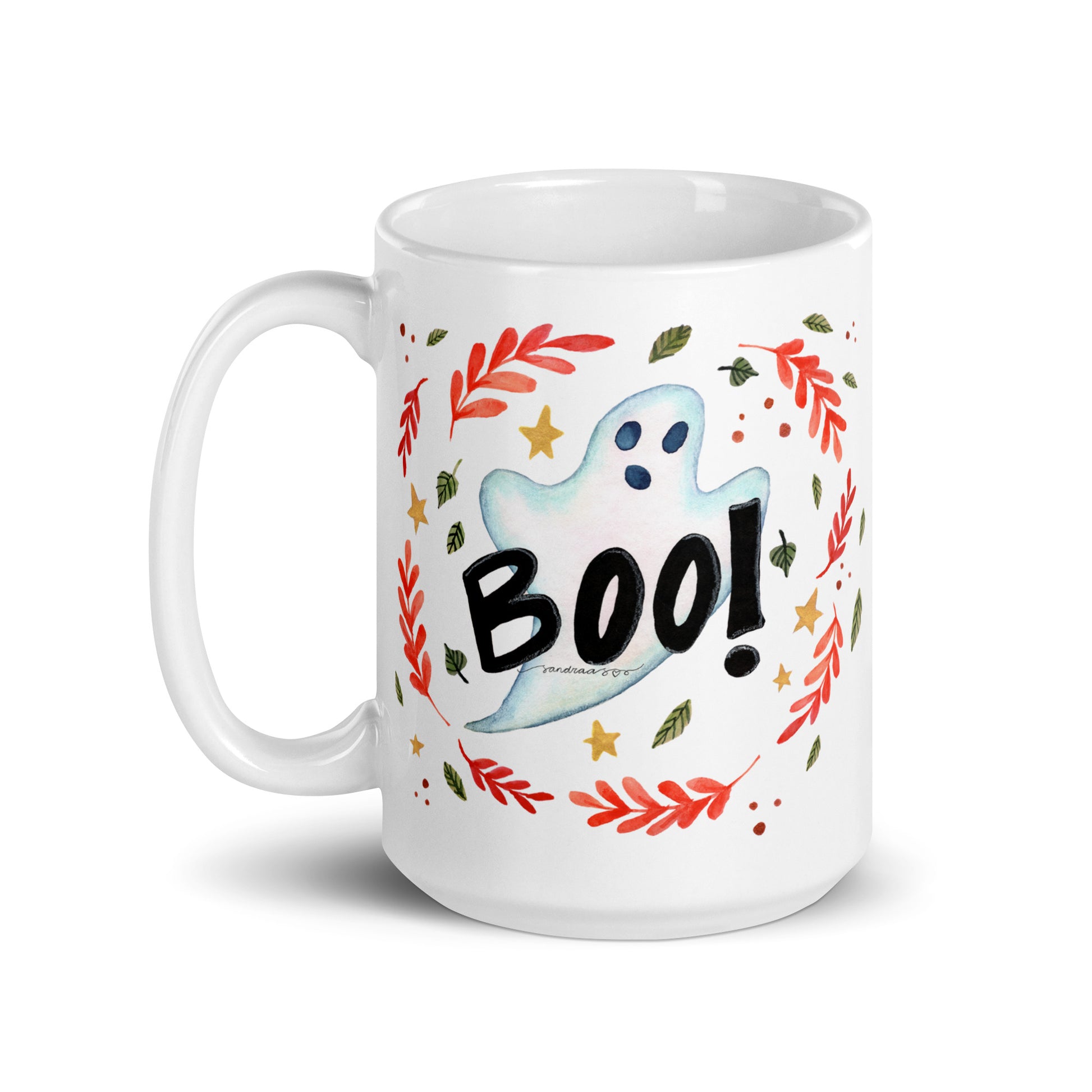 Ghost "Boo!" White Glossy Mug – A Spooky & Fun Halloween Essential! 👻🎃 - SANDRAAS