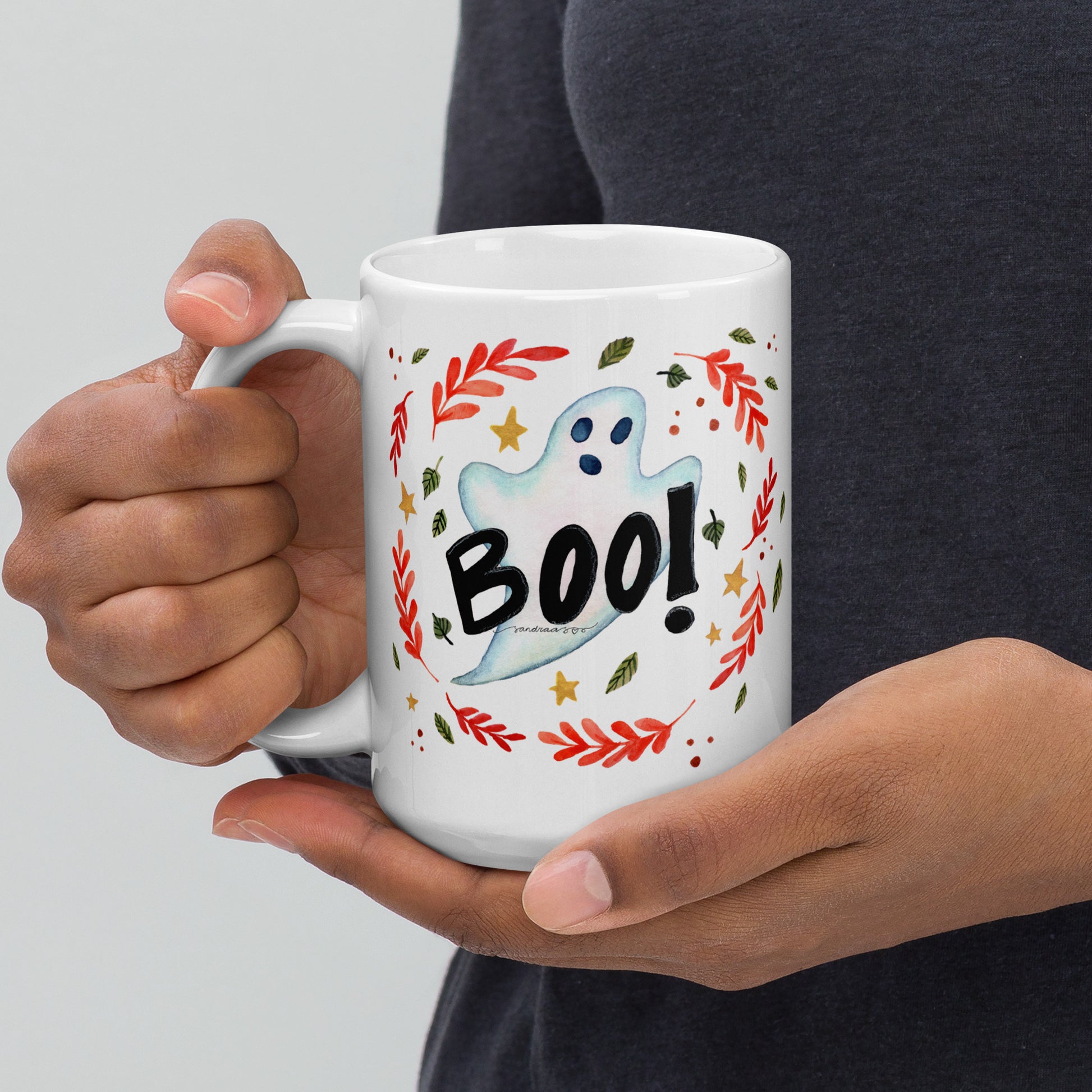 Ghost "Boo!" White Glossy Mug – A Spooky & Fun Halloween Essential! 👻🎃 - SANDRAAS