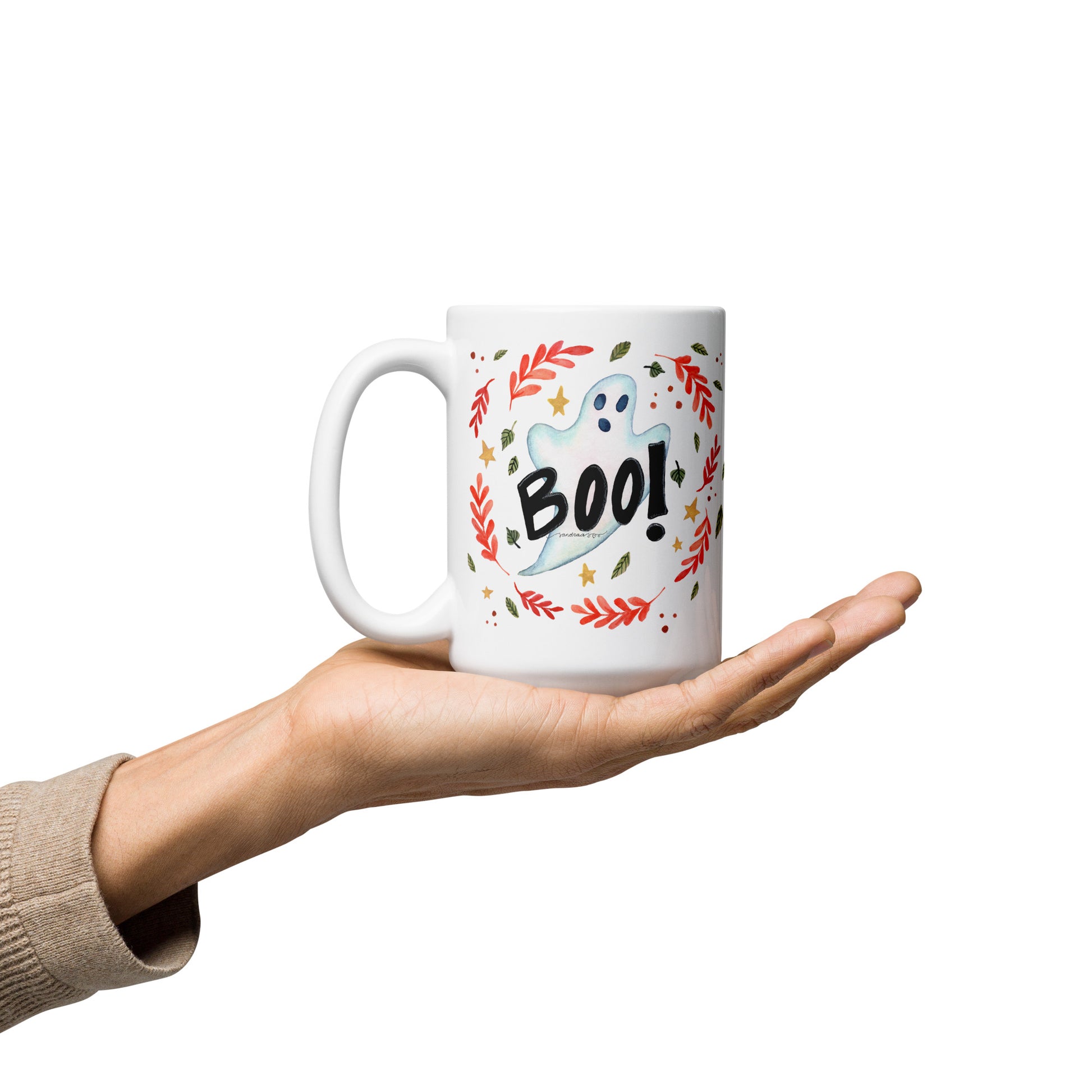Ghost "Boo!" White Glossy Mug – A Spooky & Fun Halloween Essential! 👻🎃 - SANDRAAS