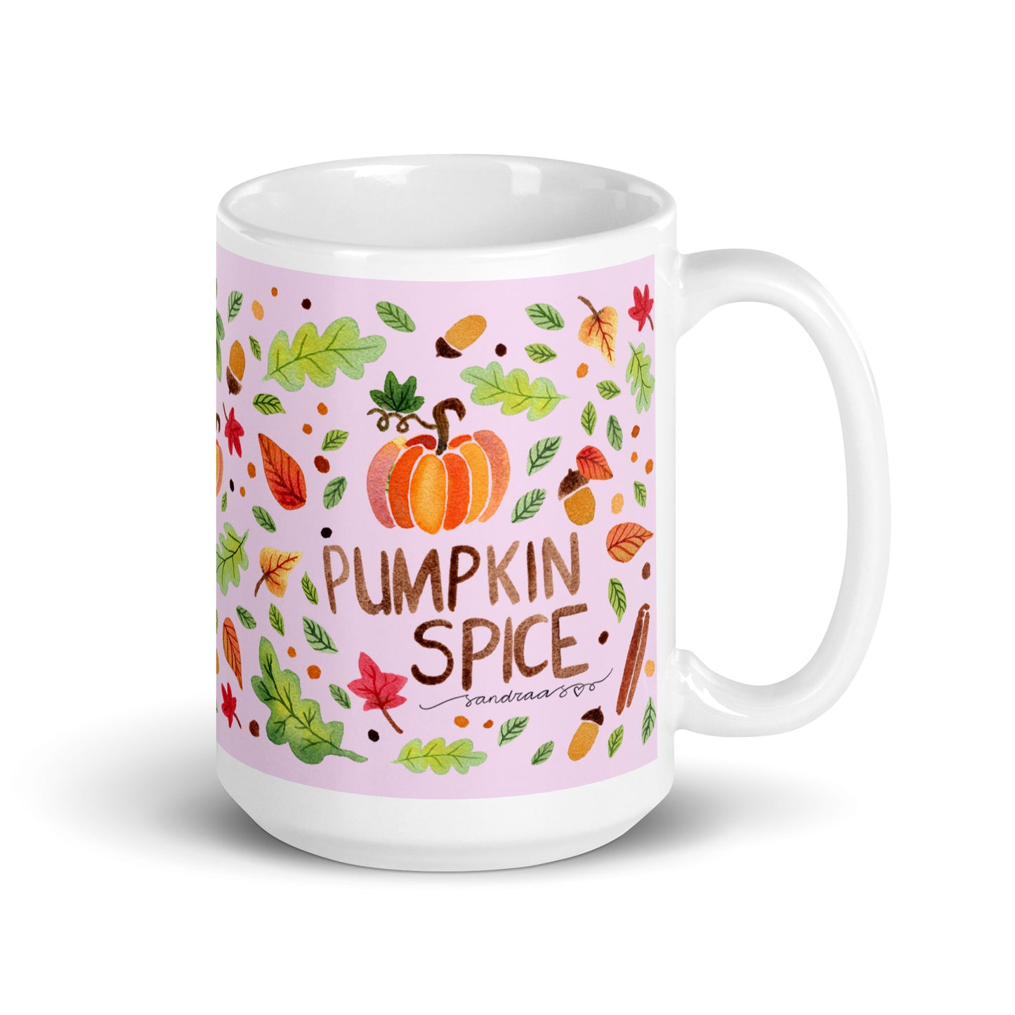White Glossy Mug - Pink Autumn Pumpkin Spice 🎃☕ - SANDRAAS