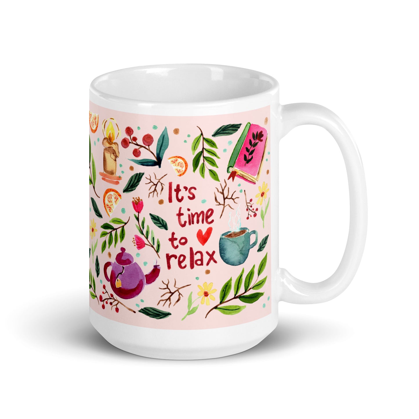 White Glossy Mug - Cozy Vibes - It's Time To Relax☕🍂 - SANDRAAS