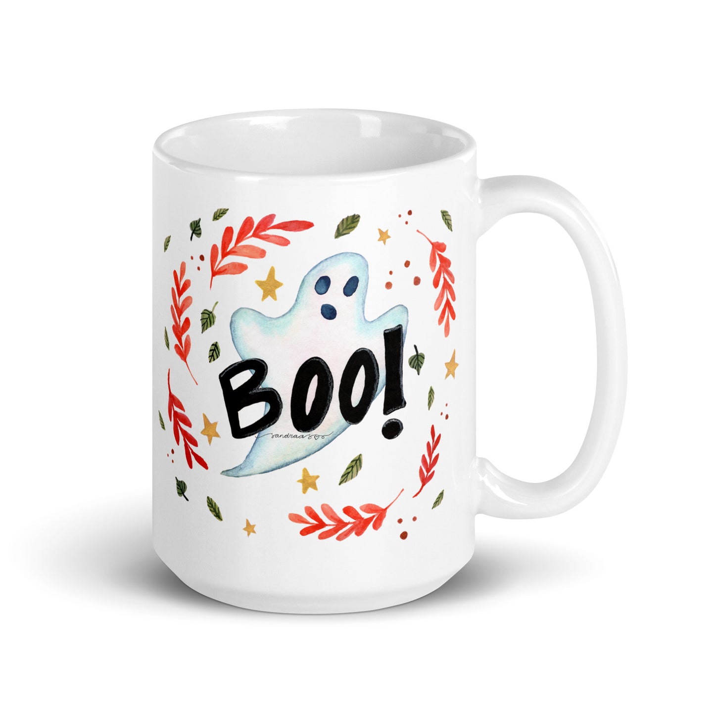 Ghost "Boo!" White Glossy Mug – A Spooky & Fun Halloween Essential! 👻🎃 - SANDRAAS