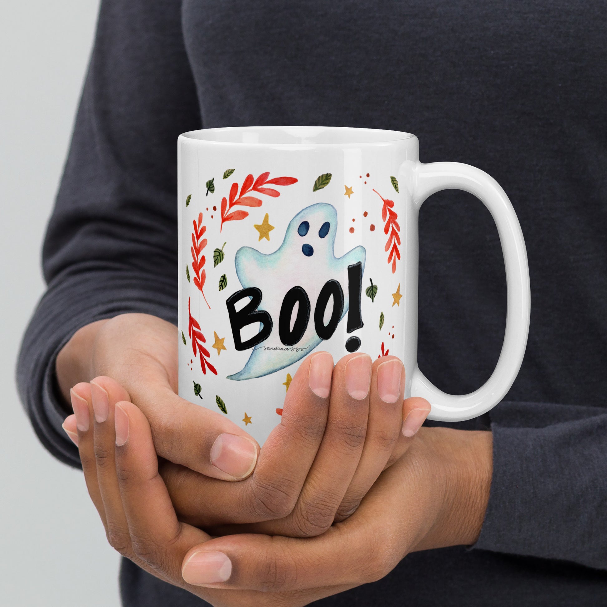 Ghost "Boo!" White Glossy Mug – A Spooky & Fun Halloween Essential! 👻🎃 - SANDRAAS