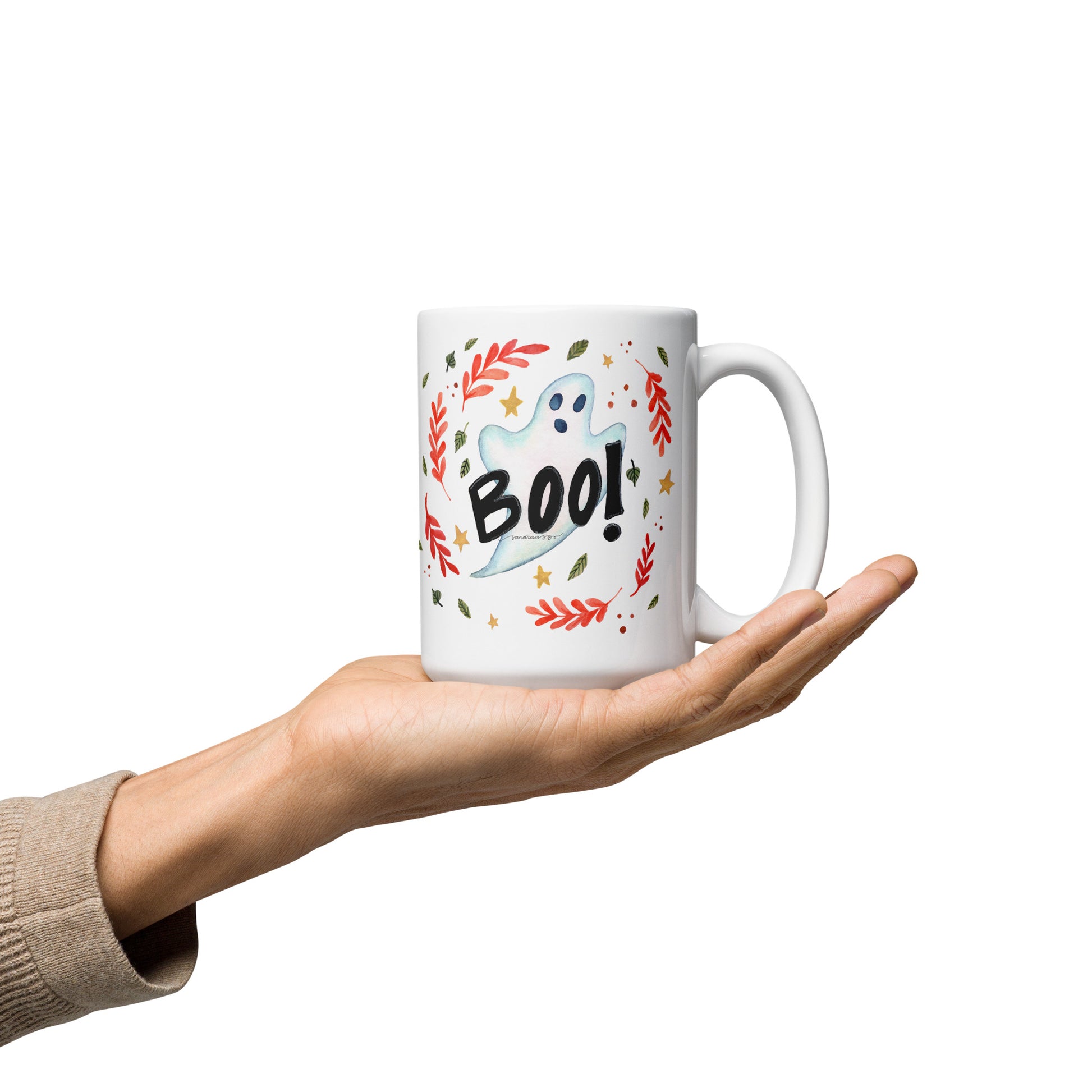 Ghost "Boo!" White Glossy Mug – A Spooky & Fun Halloween Essential! 👻🎃 - SANDRAAS