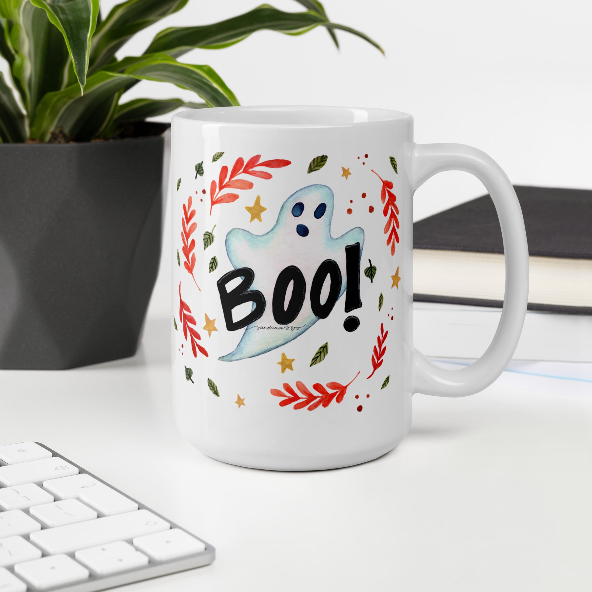 Ghost "Boo!" White Glossy Mug – A Spooky & Fun Halloween Essential! 👻🎃 - SANDRAAS