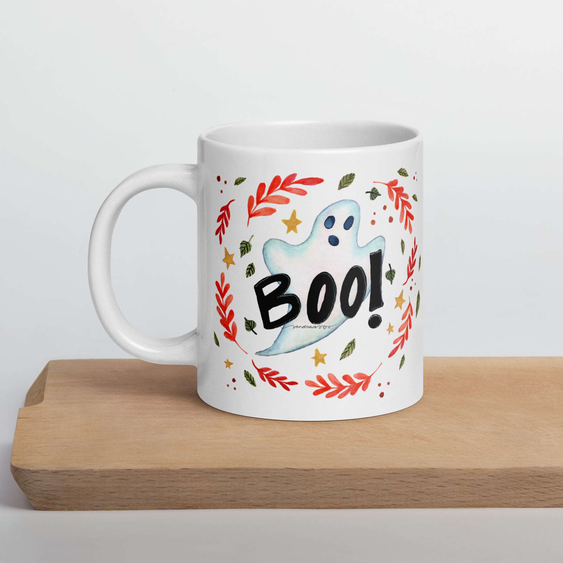Ghost "Boo!" White Glossy Mug – A Spooky & Fun Halloween Essential! 👻🎃 - SANDRAAS