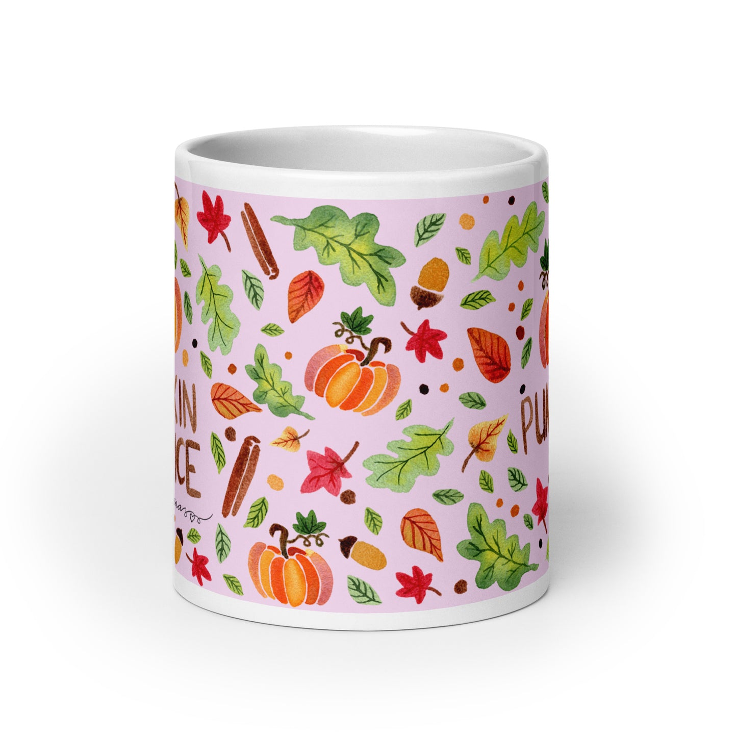 White Glossy Mug - Pink Autumn Pumpkin Spice 🎃☕ - SANDRAAS