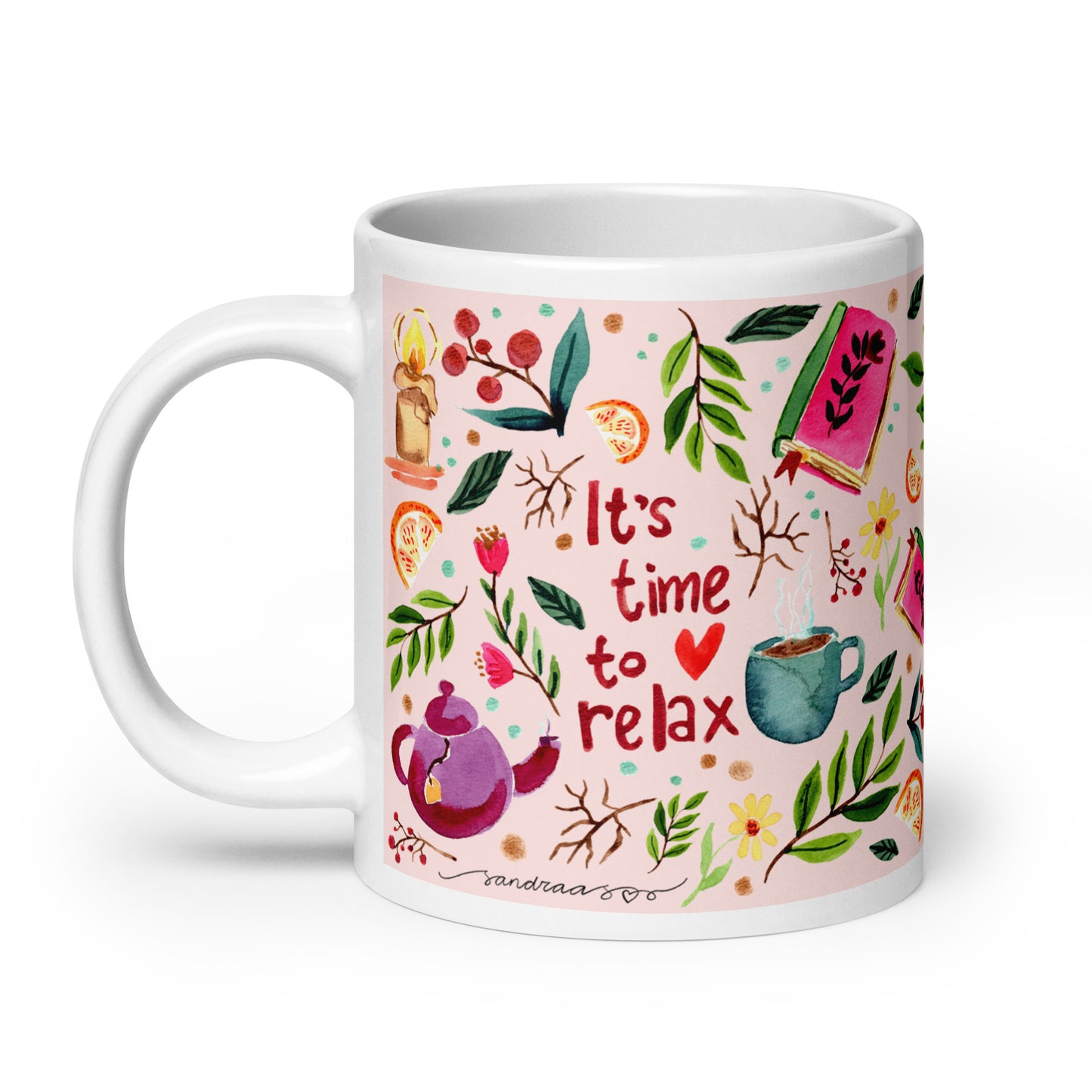 White Glossy Mug - Cozy Vibes - It's Time To Relax☕🍂 - SANDRAAS