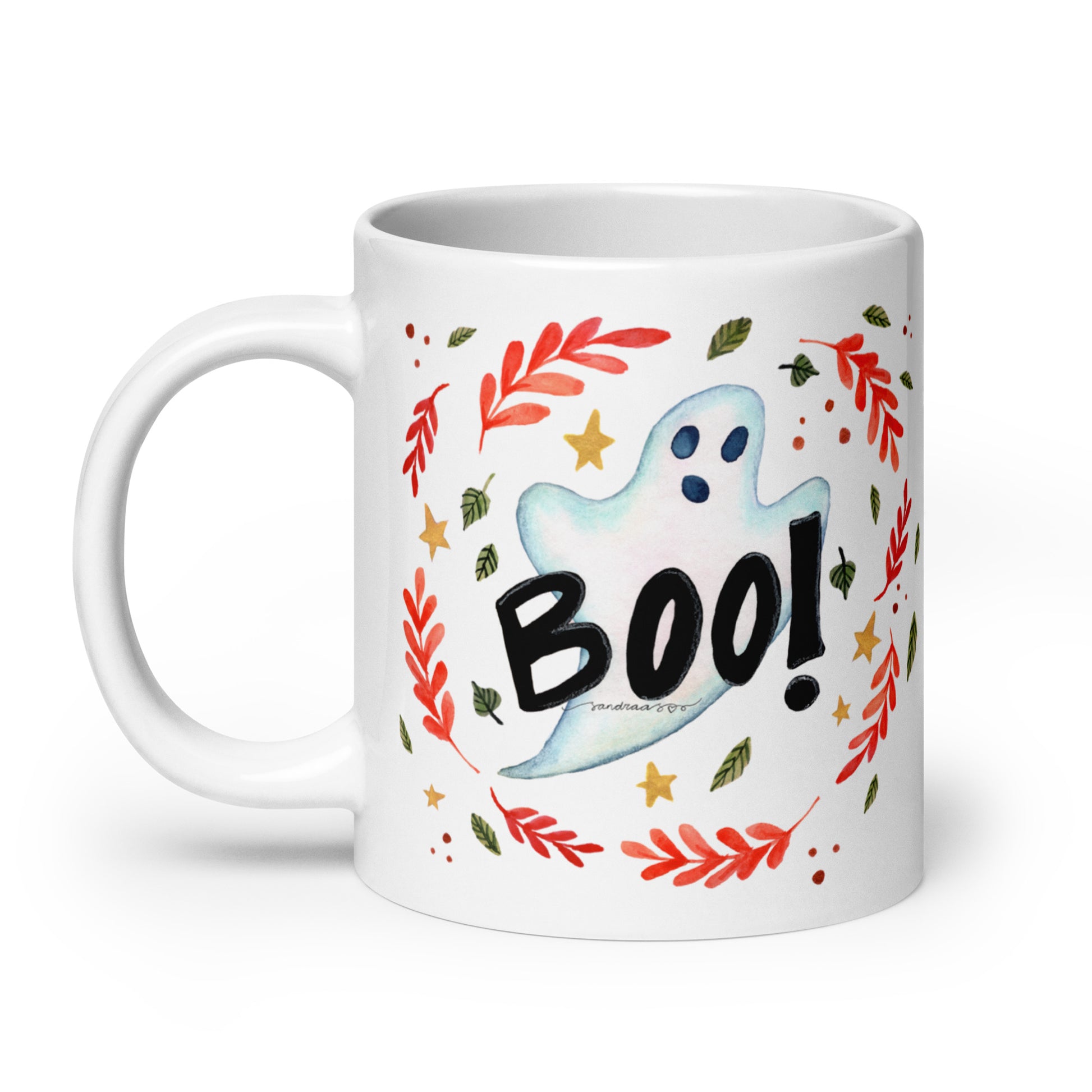 Ghost "Boo!" White Glossy Mug – A Spooky & Fun Halloween Essential! 👻🎃 - SANDRAAS