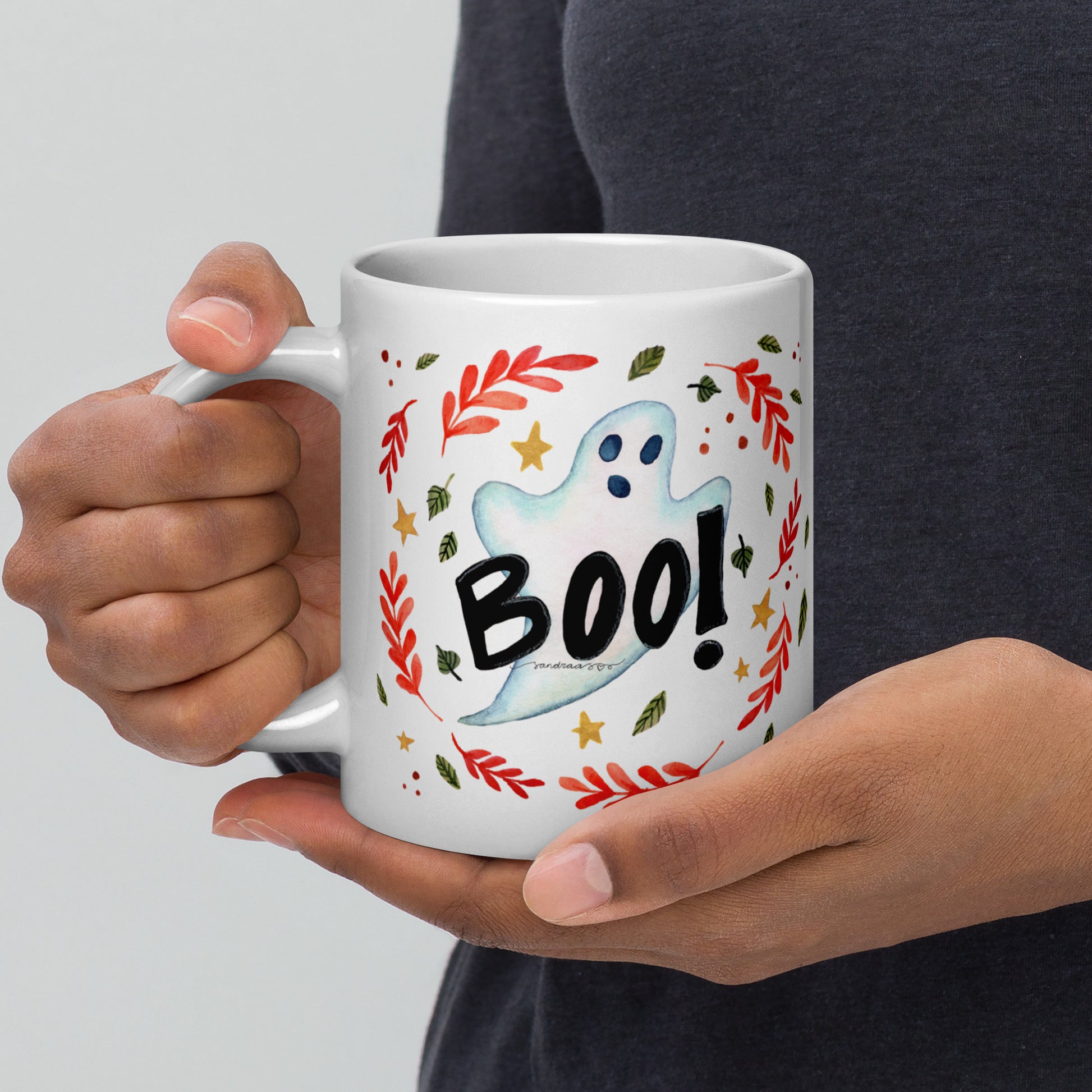 Ghost "Boo!" White Glossy Mug – A Spooky & Fun Halloween Essential! 👻🎃 - SANDRAAS
