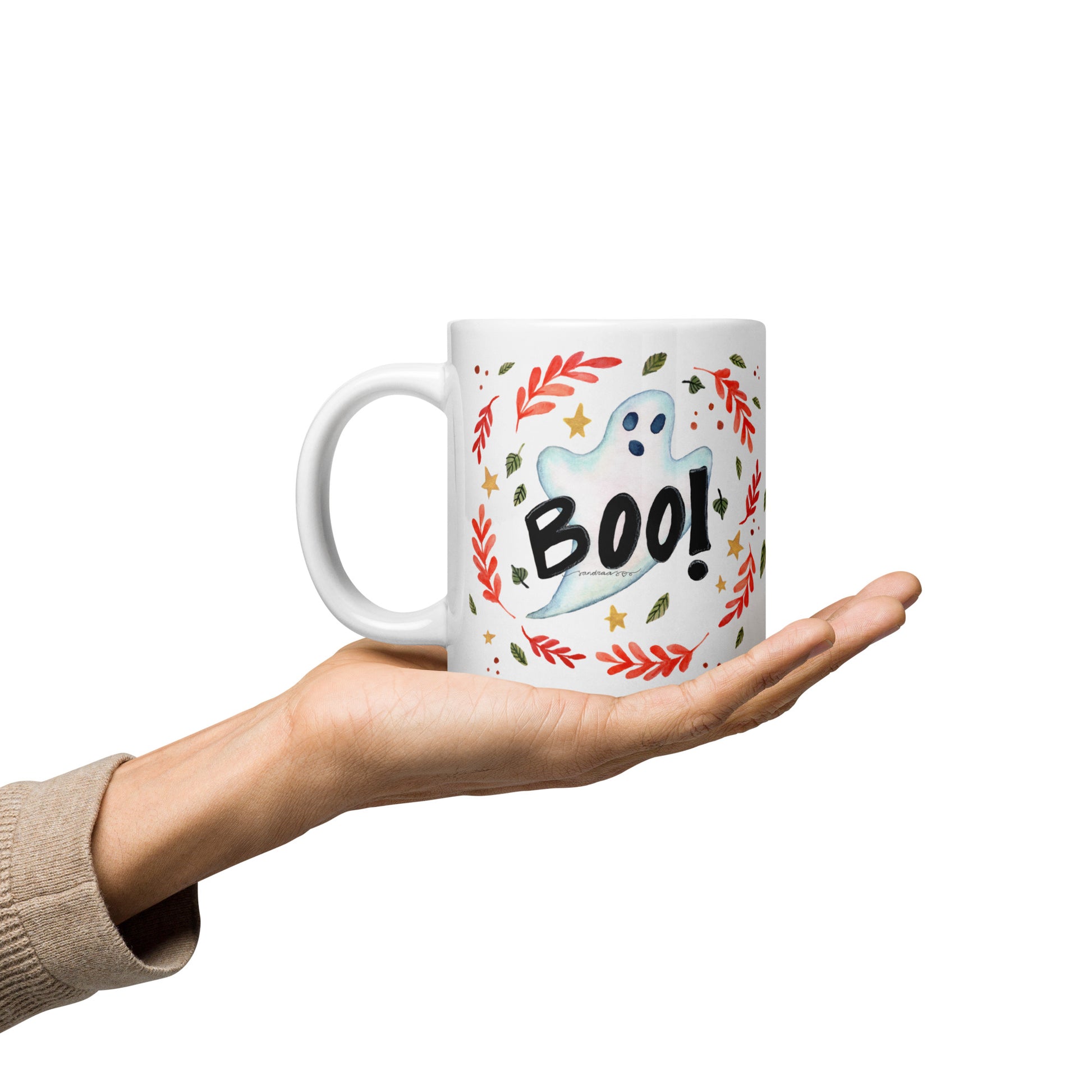 Ghost "Boo!" White Glossy Mug – A Spooky & Fun Halloween Essential! 👻🎃 - SANDRAAS