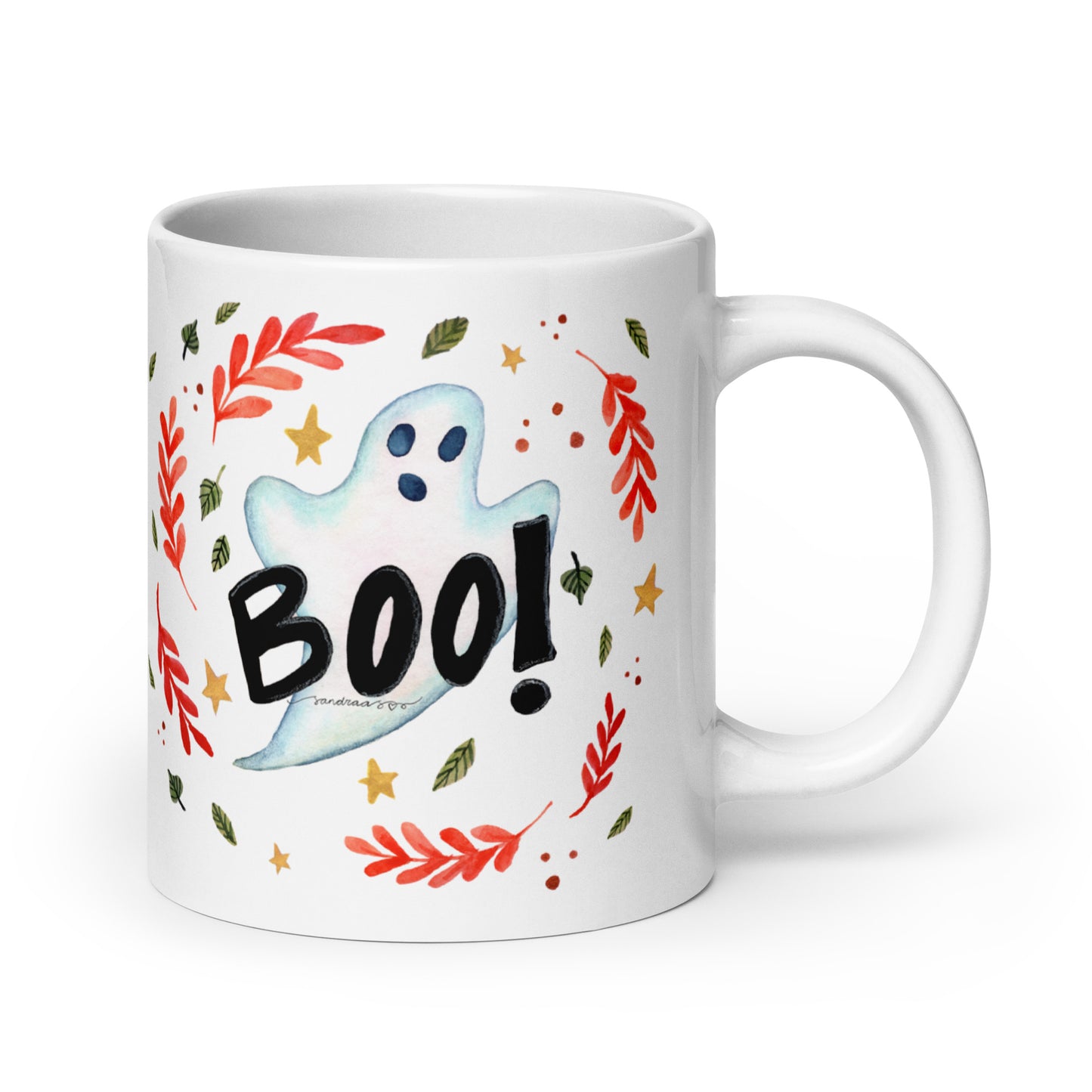Ghost "Boo!" White Glossy Mug – A Spooky & Fun Halloween Essential! 👻🎃 - SANDRAAS