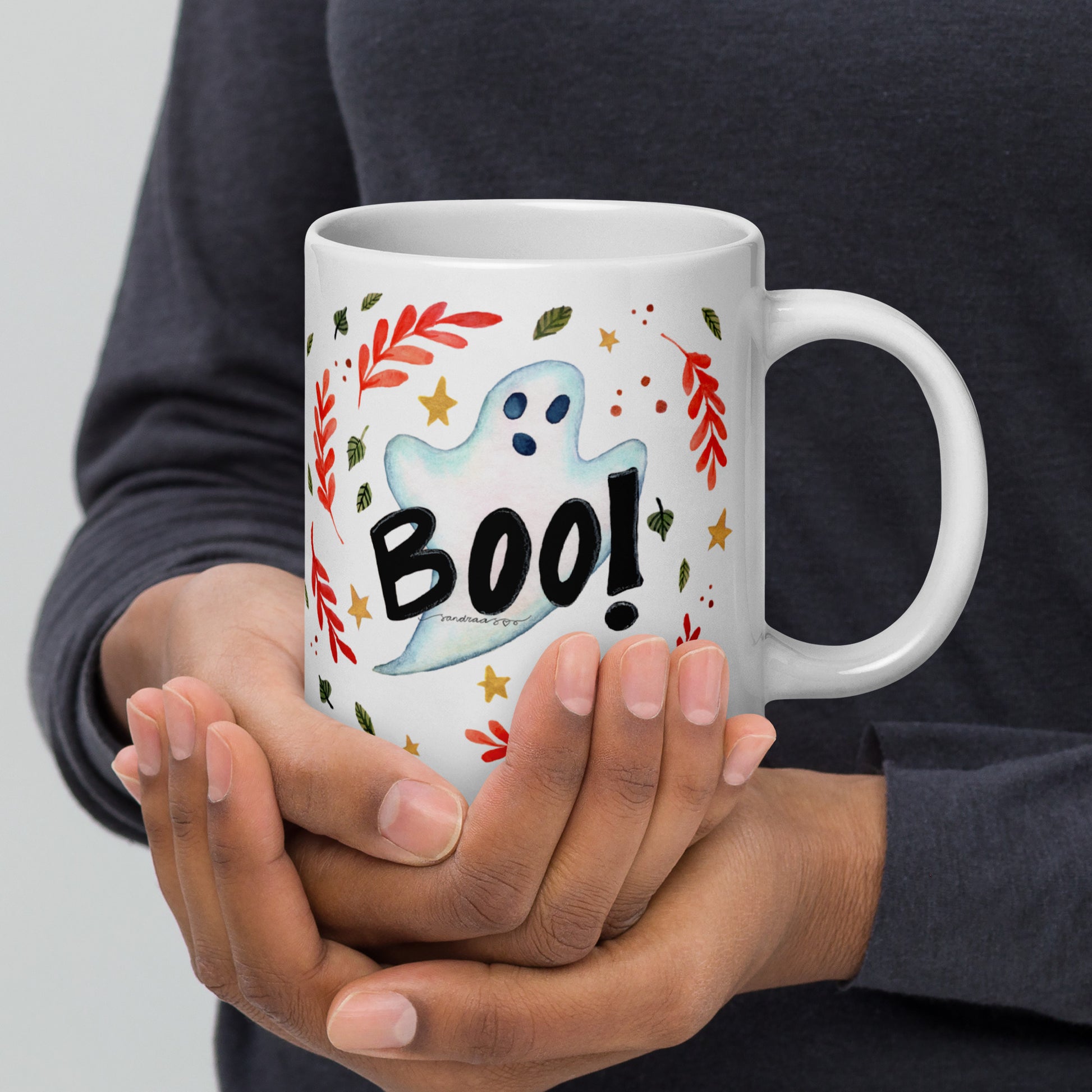 Ghost "Boo!" White Glossy Mug – A Spooky & Fun Halloween Essential! 👻🎃 - SANDRAAS