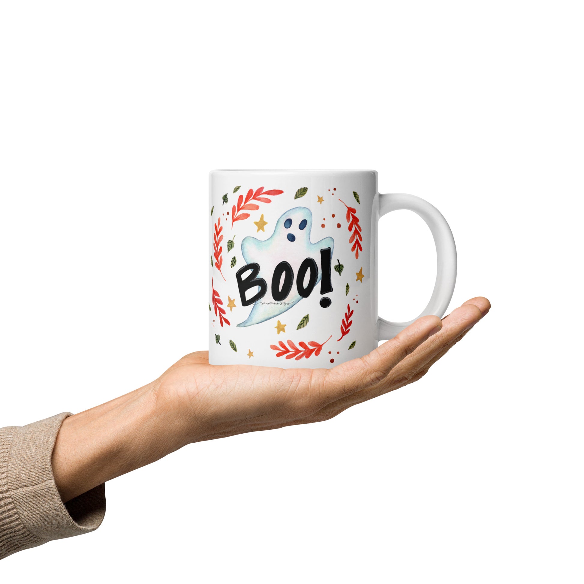 Ghost "Boo!" White Glossy Mug – A Spooky & Fun Halloween Essential! 👻🎃 - SANDRAAS
