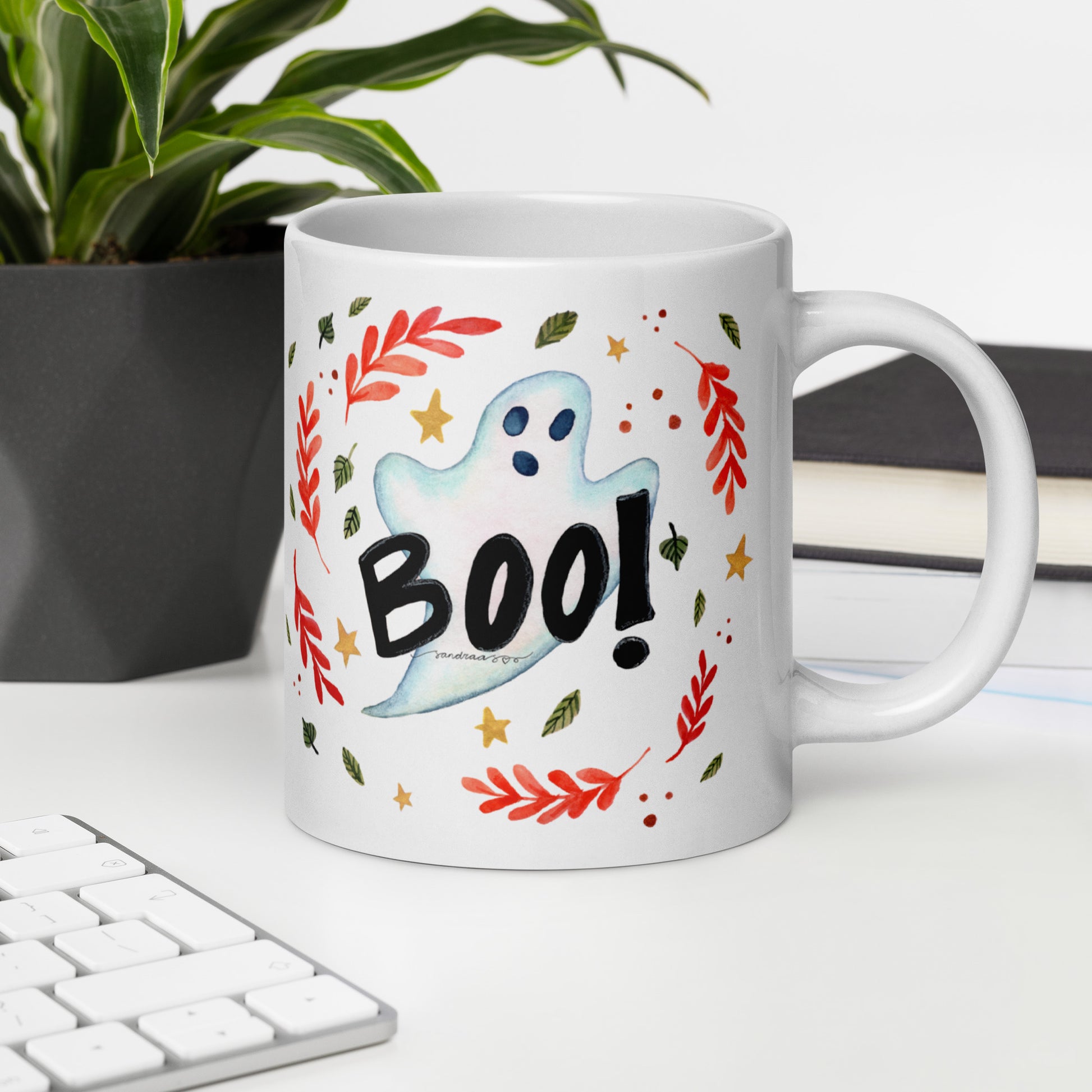 Ghost "Boo!" White Glossy Mug – A Spooky & Fun Halloween Essential! 👻🎃 - SANDRAAS