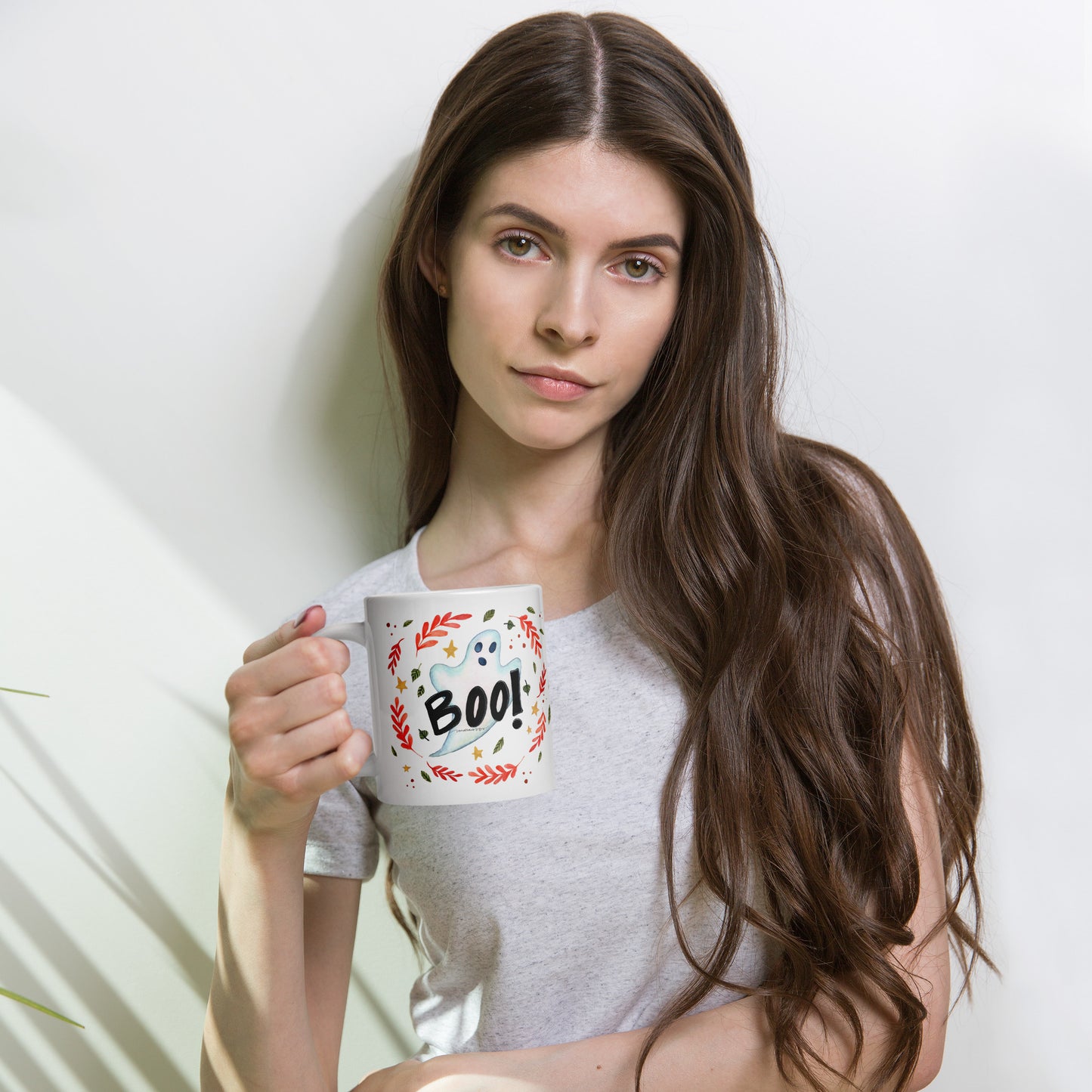 Ghost "Boo!" White Glossy Mug – A Spooky & Fun Halloween Essential! 👻🎃 - SANDRAAS