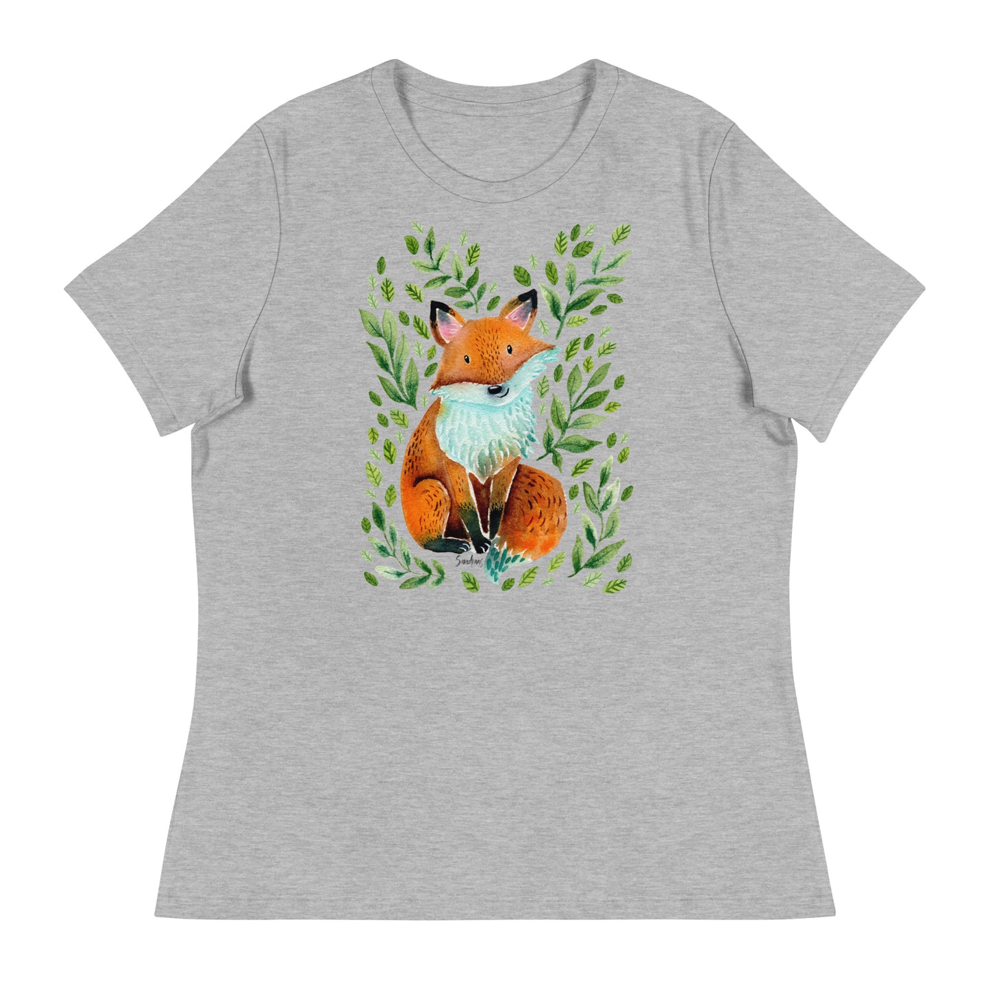 Women’s Relaxed T-Shirt – Fox Watercolor Illustration 🦊🌿 | Cute & Cozy Forest Animal Tee - SANDRAAS