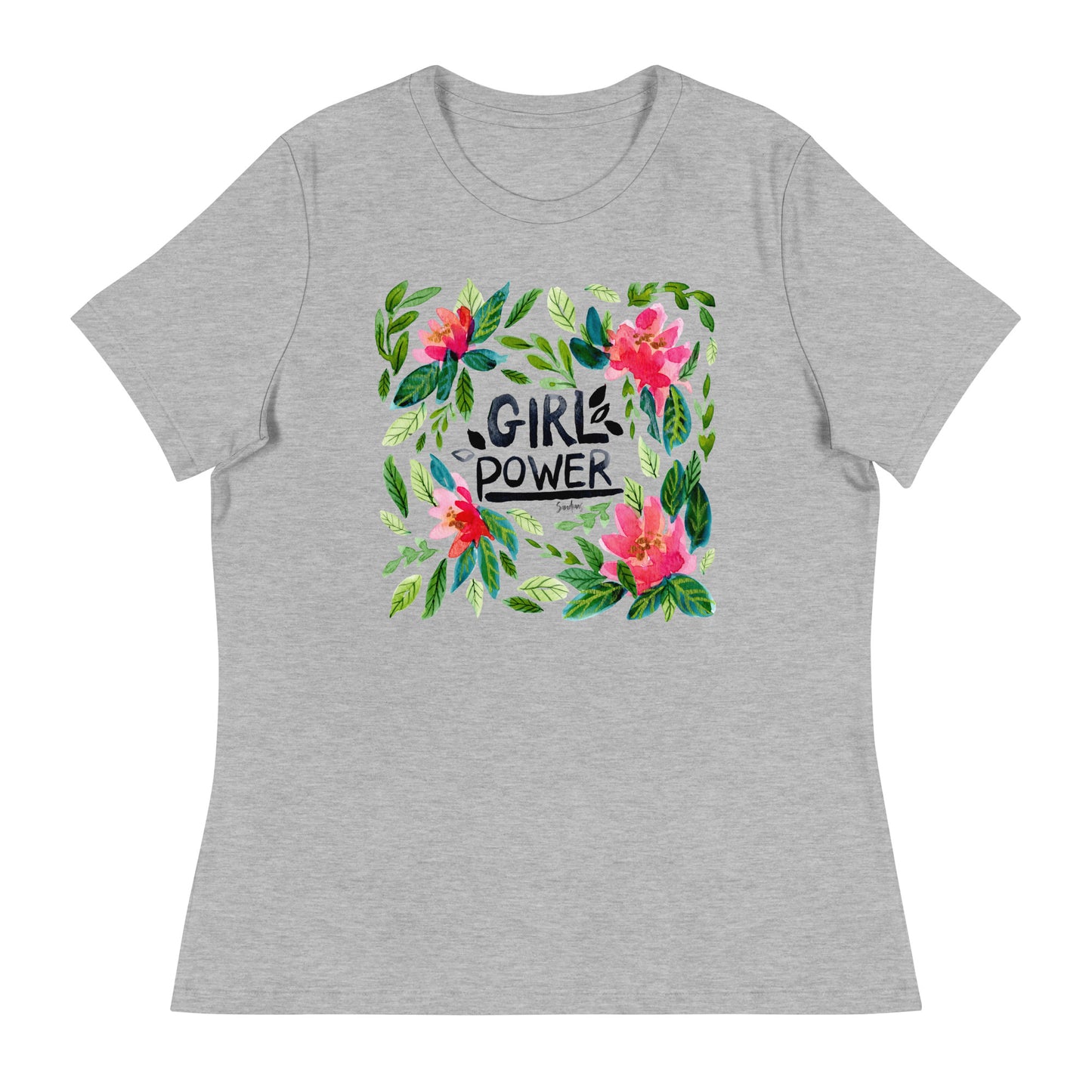 Women's Relaxed T-Shirt – Girl Power 🌸 | Watercolor Floral Inspiration Tee - SANDRAAS