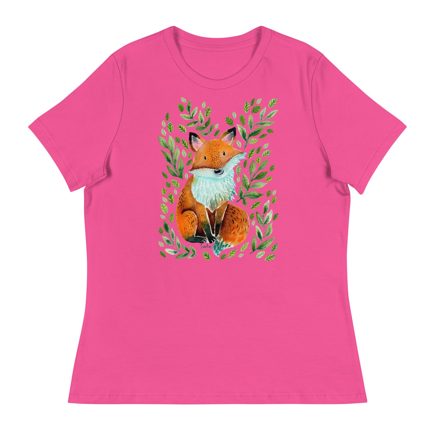Women’s Relaxed T-Shirt – Fox Watercolor Illustration 🦊🌿 | Cute & Cozy Forest Animal Tee - SANDRAAS