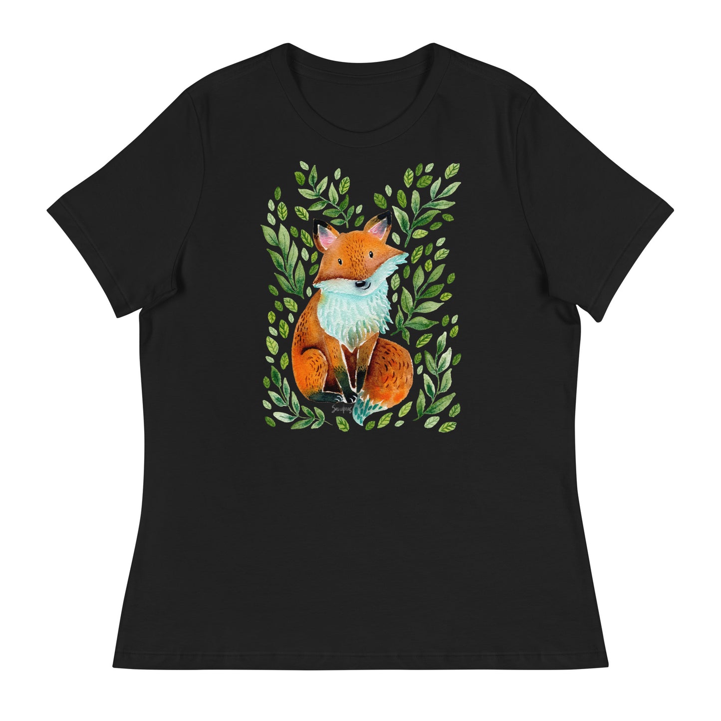Women’s Relaxed T-Shirt – Fox Watercolor Illustration 🦊🌿 | Cute & Cozy Forest Animal Tee - SANDRAAS