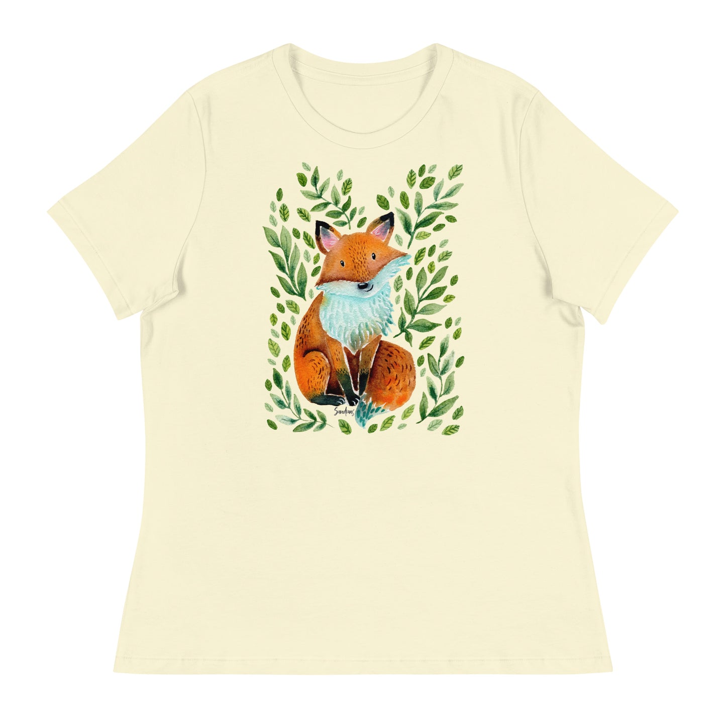 Women’s Relaxed T-Shirt – Fox Watercolor Illustration 🦊🌿 | Cute & Cozy Forest Animal Tee - SANDRAAS