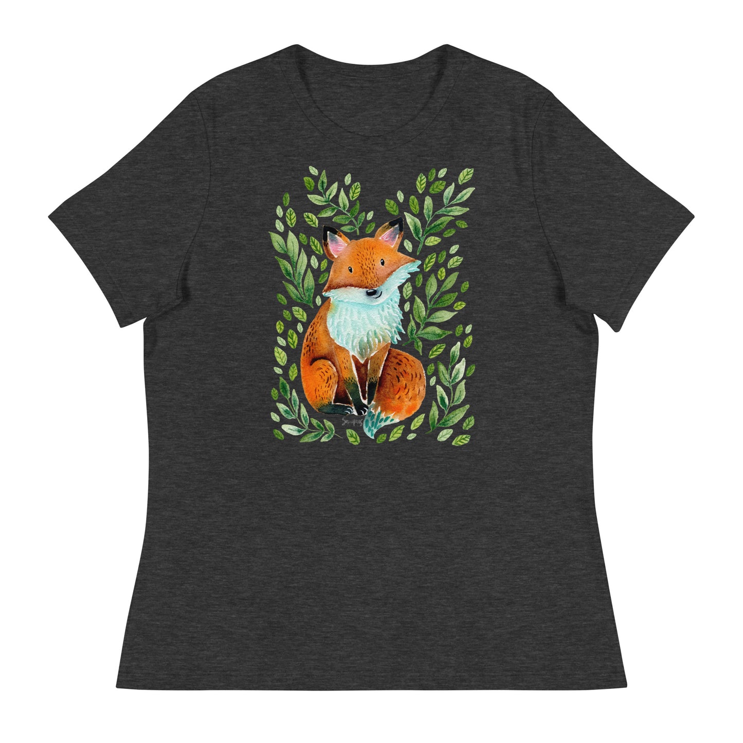 Women’s Relaxed T-Shirt – Fox Watercolor Illustration 🦊🌿 | Cute & Cozy Forest Animal Tee - SANDRAAS