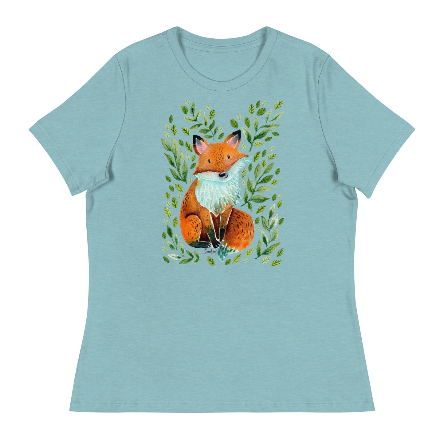 Women’s Relaxed T-Shirt – Fox Watercolor Illustration 🦊🌿 | Cute & Cozy Forest Animal Tee - SANDRAAS