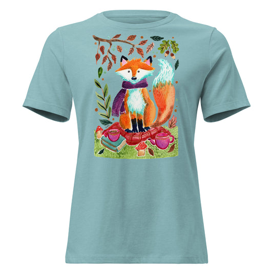 Cozy Fox Autumn Scene – Women’s Relaxed Fit T-Shirt 🍂🦊 - SANDRAAS