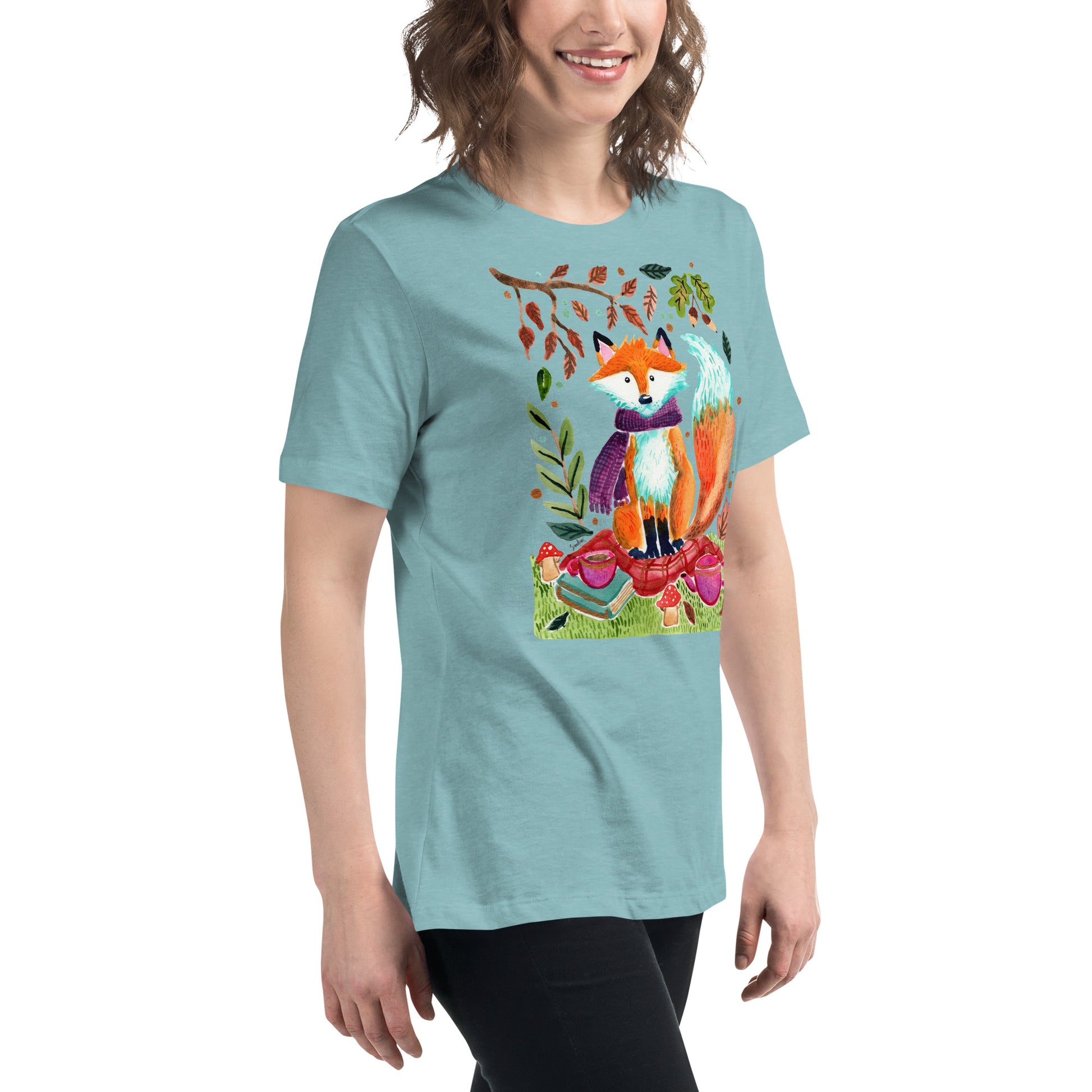 Cozy Fox Autumn Scene – Women’s Relaxed Fit T-Shirt 🍂🦊 - SANDRAAS