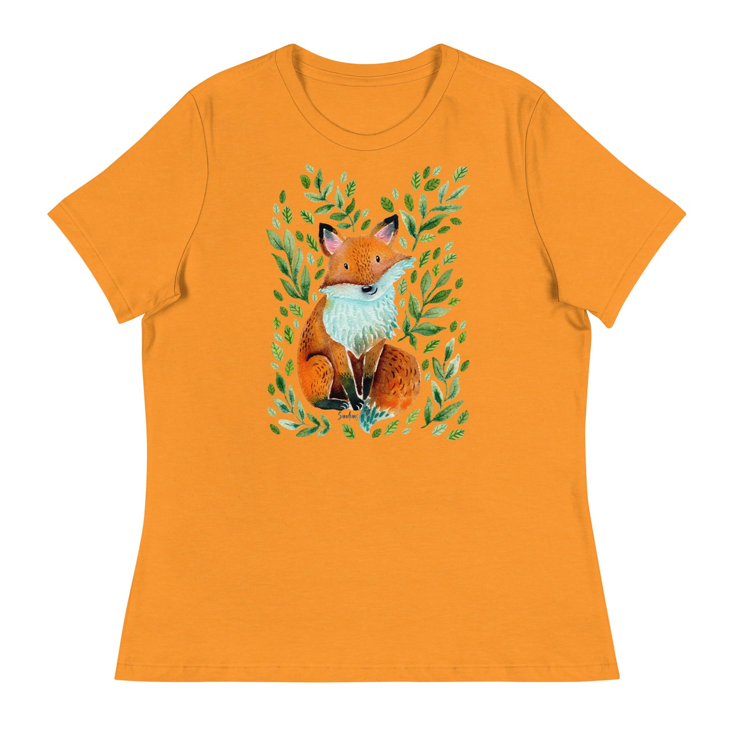 Women’s Relaxed T-Shirt – Fox Watercolor Illustration 🦊🌿 | Cute & Cozy Forest Animal Tee - SANDRAAS