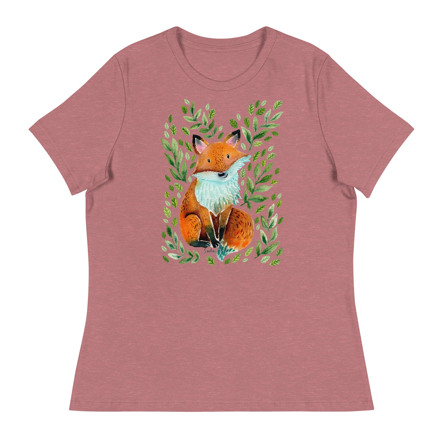 Women’s Relaxed T-Shirt – Fox Watercolor Illustration 🦊🌿 | Cute & Cozy Forest Animal Tee - SANDRAAS
