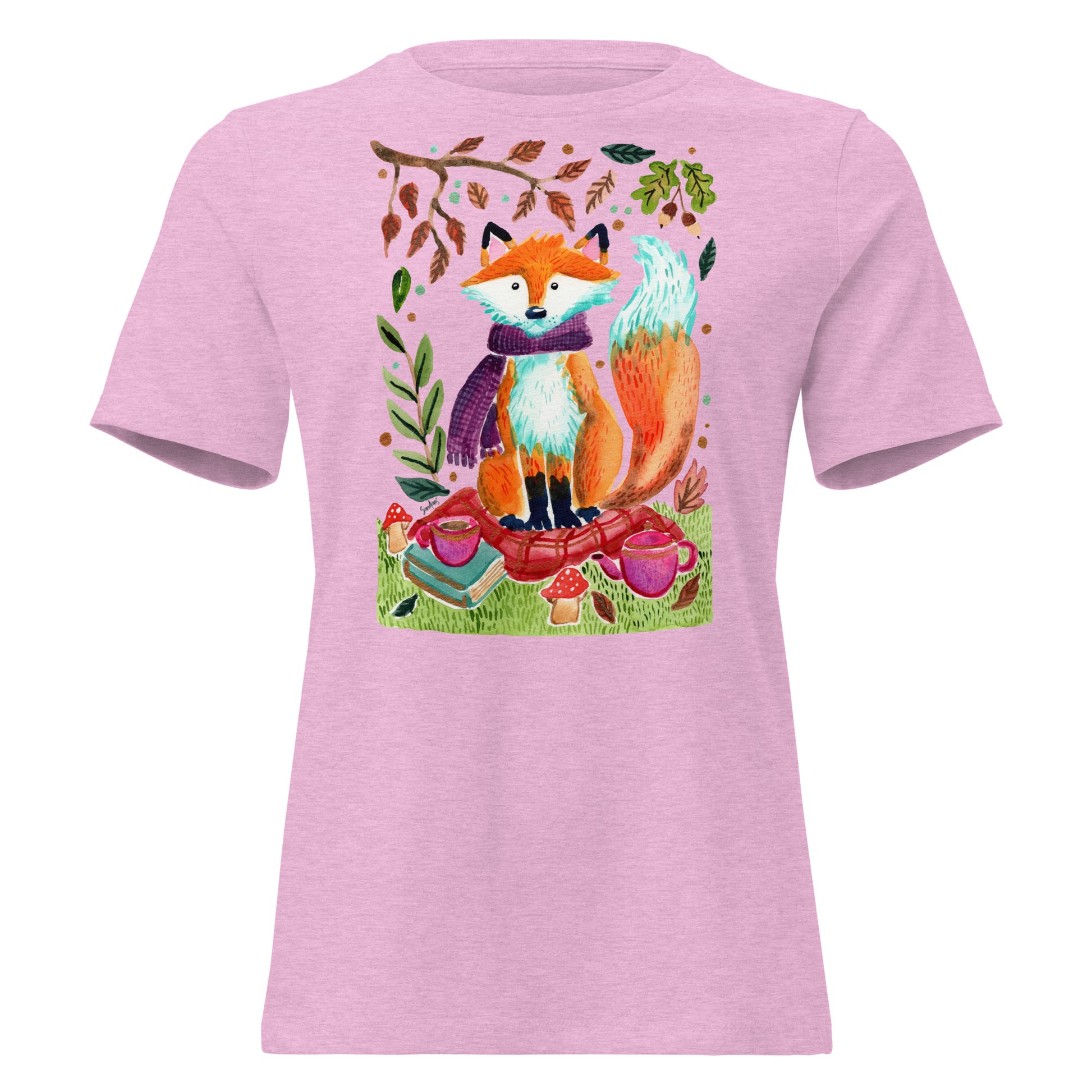 Cozy Fox Autumn Scene – Women’s Relaxed Fit T-Shirt 🍂🦊 - SANDRAAS