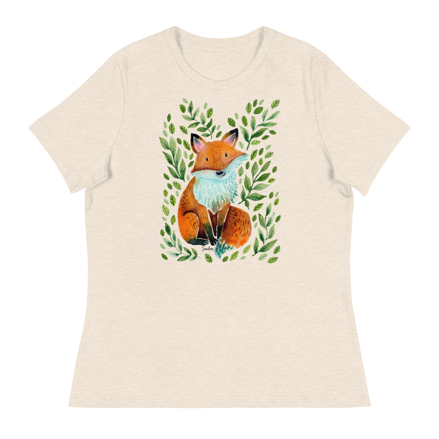 Women’s Relaxed T-Shirt – Fox Watercolor Illustration 🦊🌿 | Cute & Cozy Forest Animal Tee - SANDRAAS