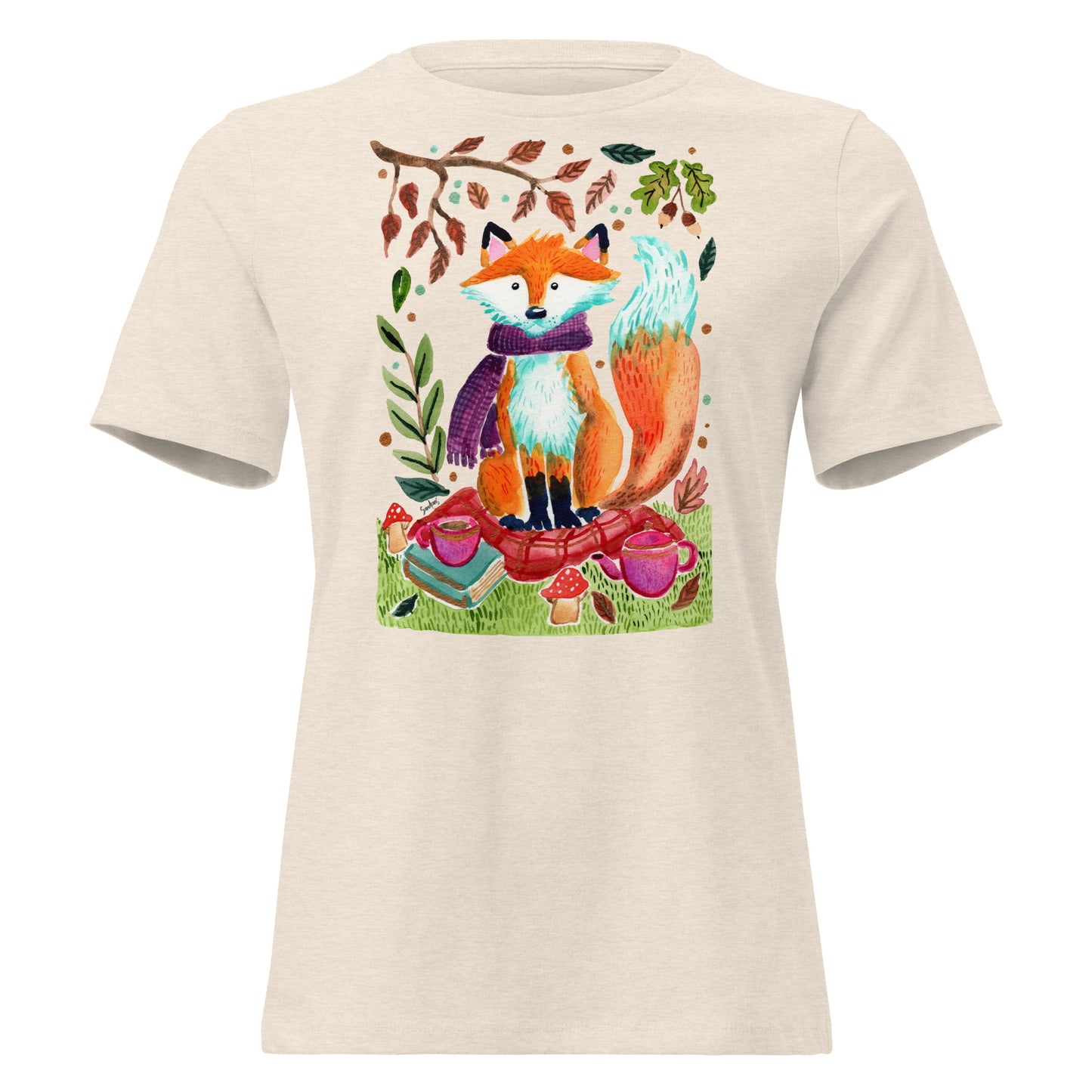 Cozy Fox Autumn Scene – Women’s Relaxed Fit T-Shirt 🍂🦊 - SANDRAAS