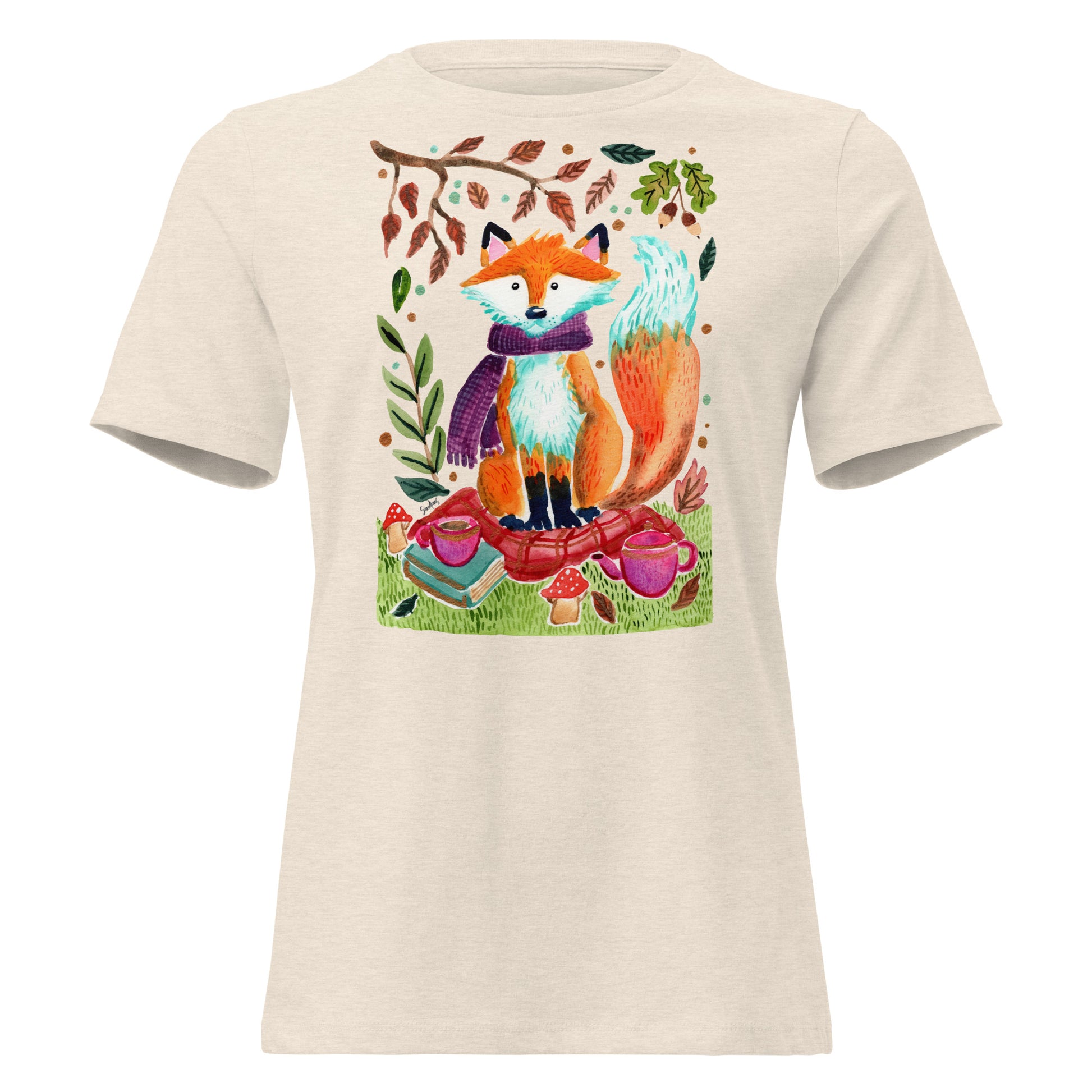 Cozy Fox Autumn Scene – Women’s Relaxed Fit T-Shirt 🍂🦊 - SANDRAAS