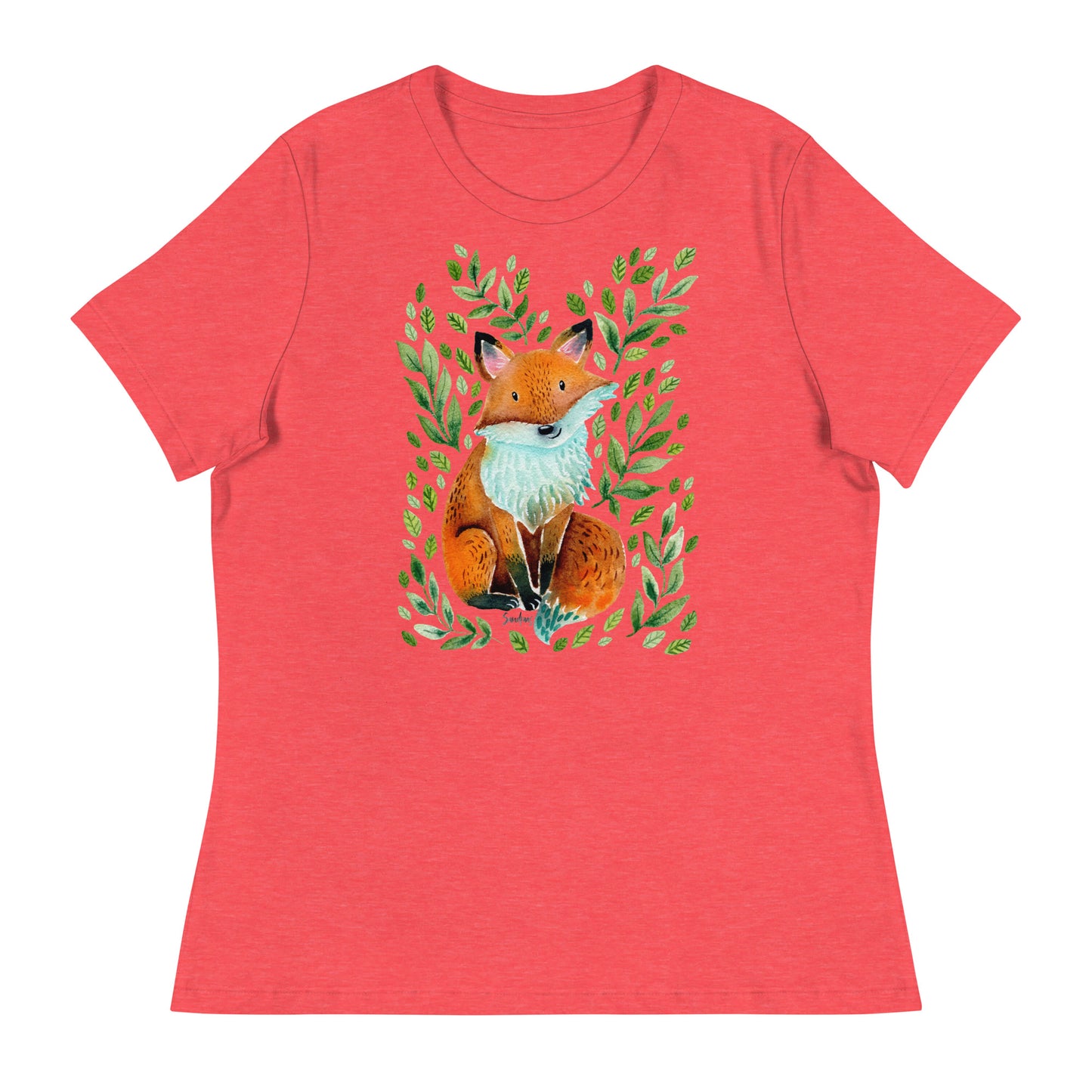Women’s Relaxed T-Shirt – Fox Watercolor Illustration 🦊🌿 | Cute & Cozy Forest Animal Tee - SANDRAAS