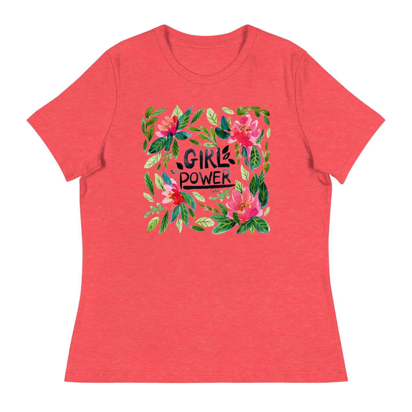 Women's Relaxed T-Shirt – Girl Power 🌸 | Watercolor Floral Inspiration Tee - SANDRAAS
