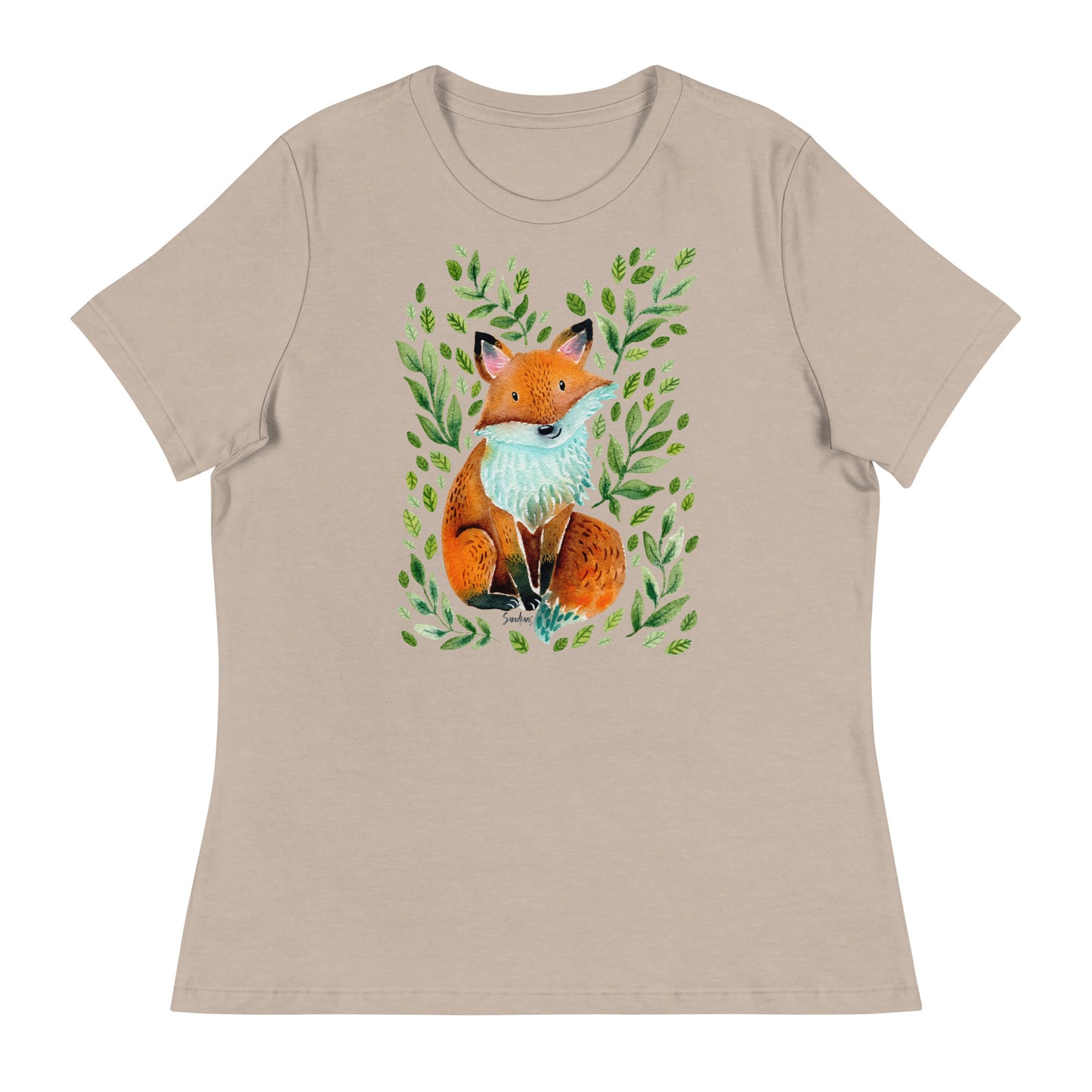 Women’s Relaxed T-Shirt – Fox Watercolor Illustration 🦊🌿 | Cute & Cozy Forest Animal Tee - SANDRAAS