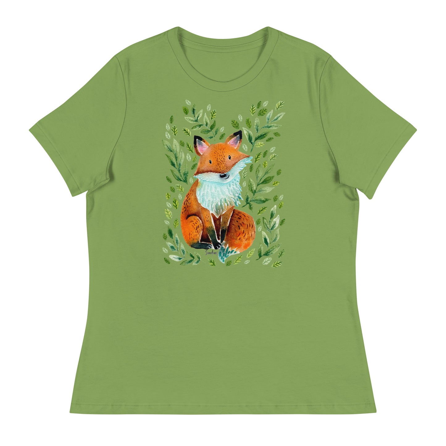 Women’s Relaxed T-Shirt – Fox Watercolor Illustration 🦊🌿 | Cute & Cozy Forest Animal Tee - SANDRAAS